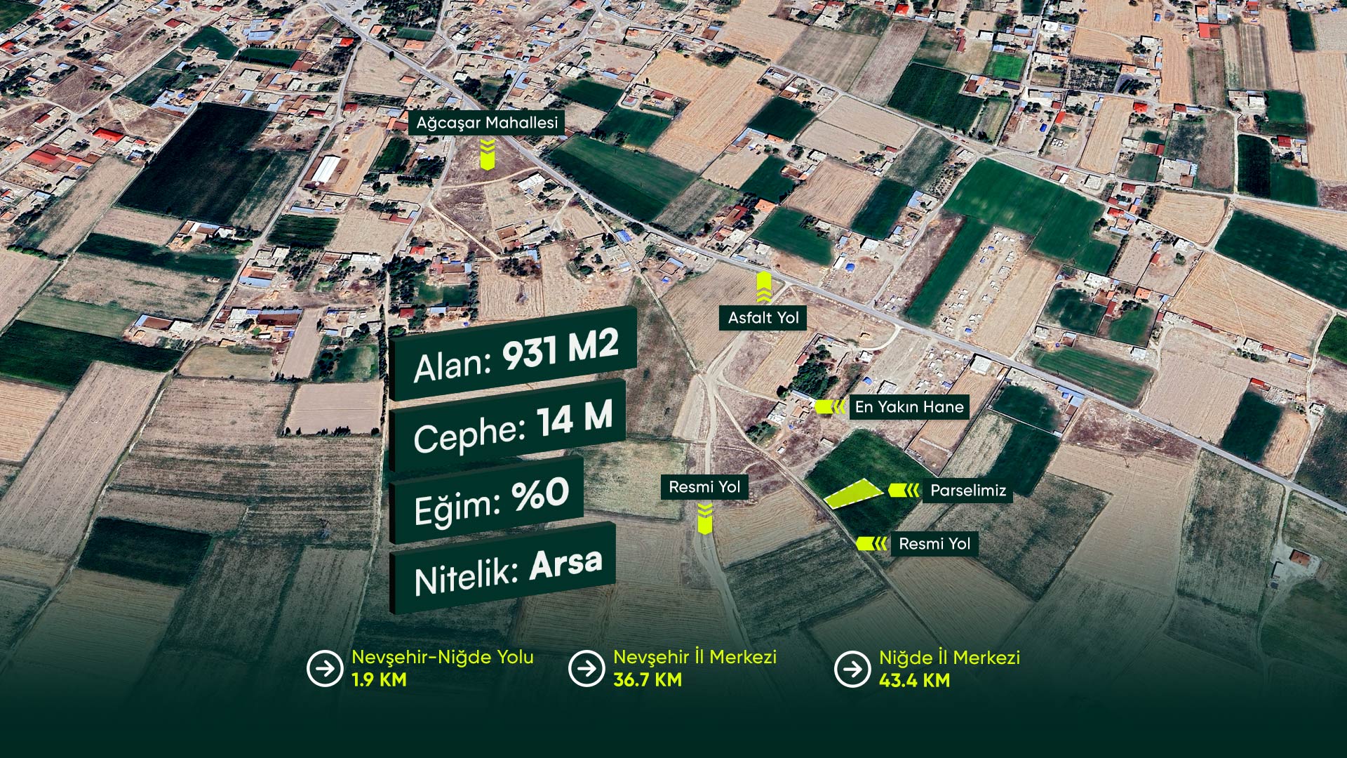 Niğde Merkez Ağcaşar'da Resmi Yola Cepheli, Konut İmarlı 931 m² Arsa