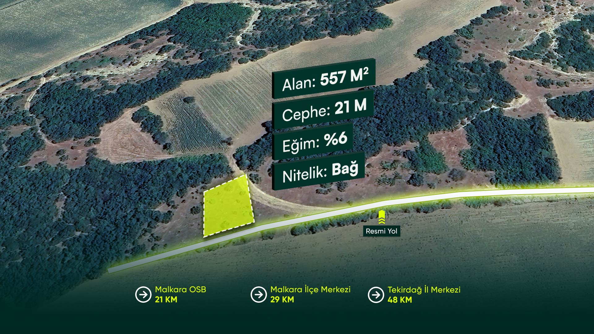 Tekirdağ Malkara Sırtbey’de, Resmi Yola Sahip, 557 m² Bağ Nitelikli Arazi