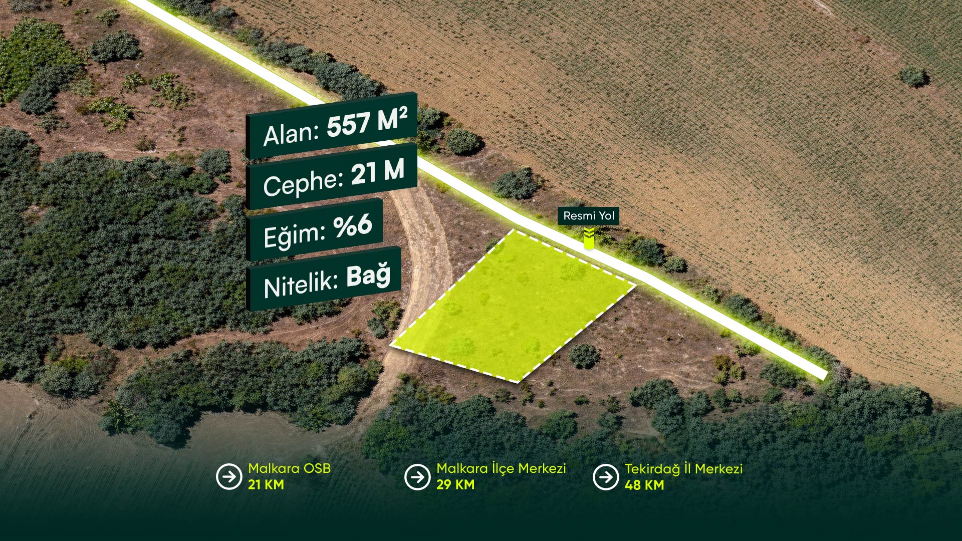 Tekirdağ Malkara Sırtbey’de, Resmi Yola Sahip, 557 m² Bağ Nitelikli Arazi