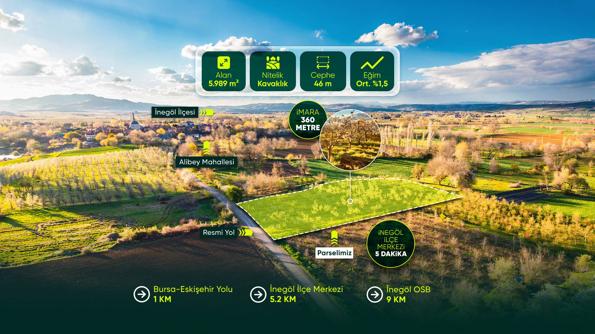 Bursa İnegöl Alibey’de ~350 Armut Ağaçlı, İnegöl'e 5 Dakika, OSB’lere Komşu 5.989 m² Arazi