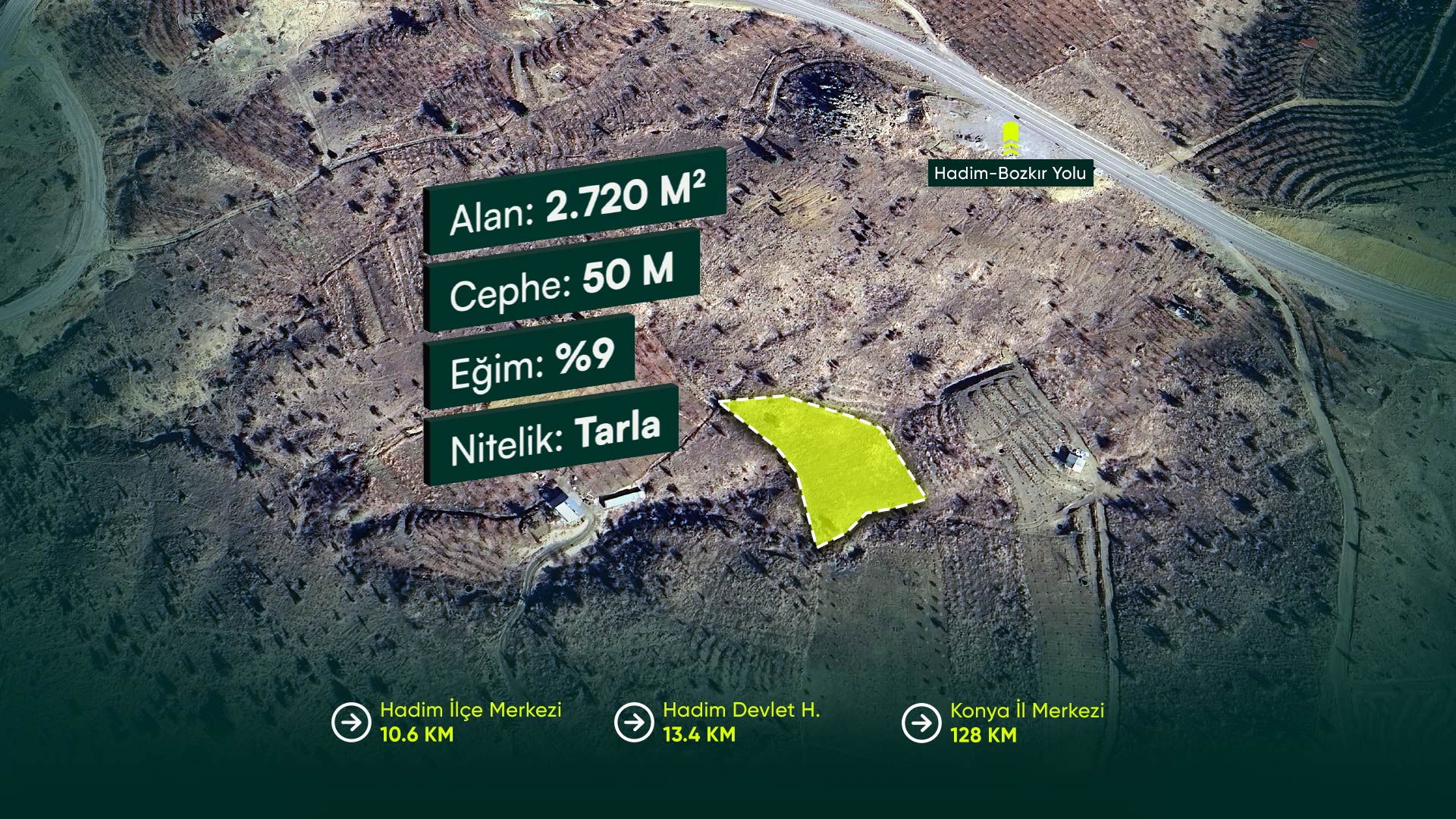 Konya Hadim Gezlevi’de, Bozkır-Hadim Kara Yoluna 180 Metre, 2.720 m² Tarla