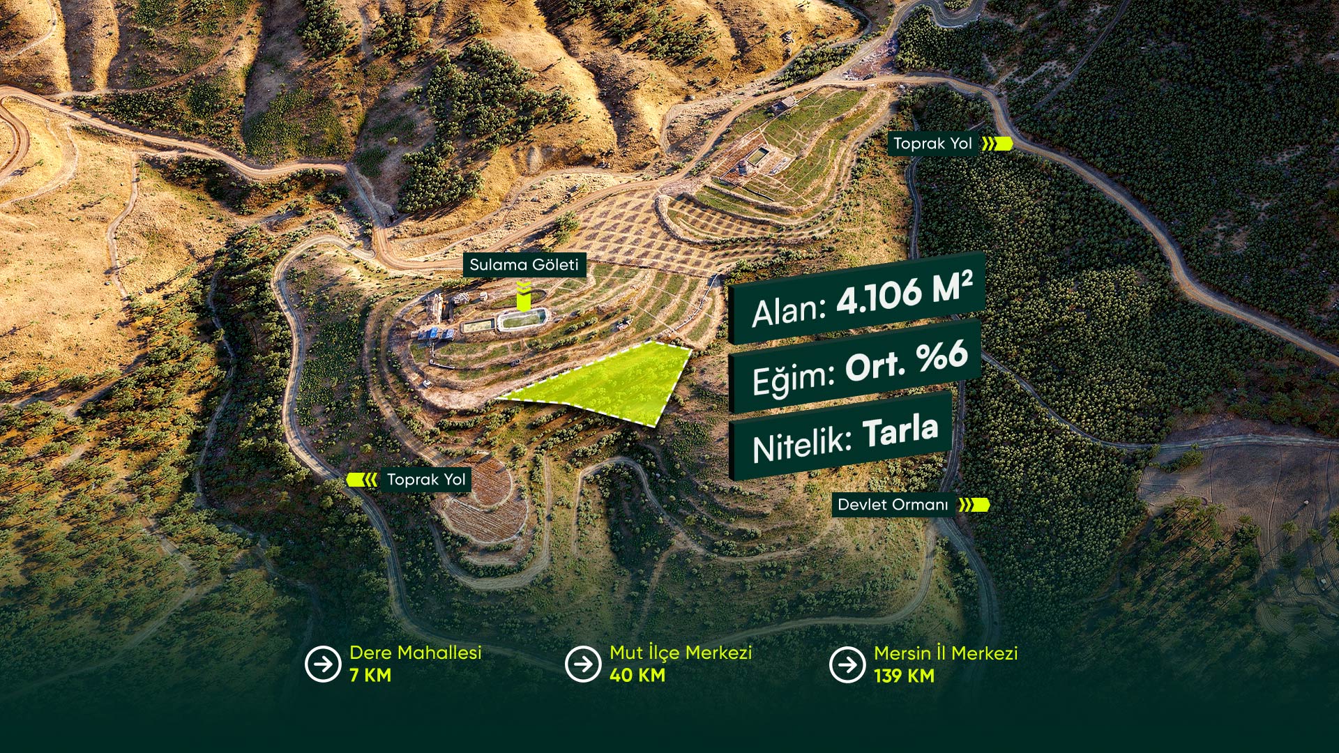 Mersin Mut Dere Mahallesi’nde, Tarım ve Yatırım Potansiyeli Yüksek 4.106 m² Tarla