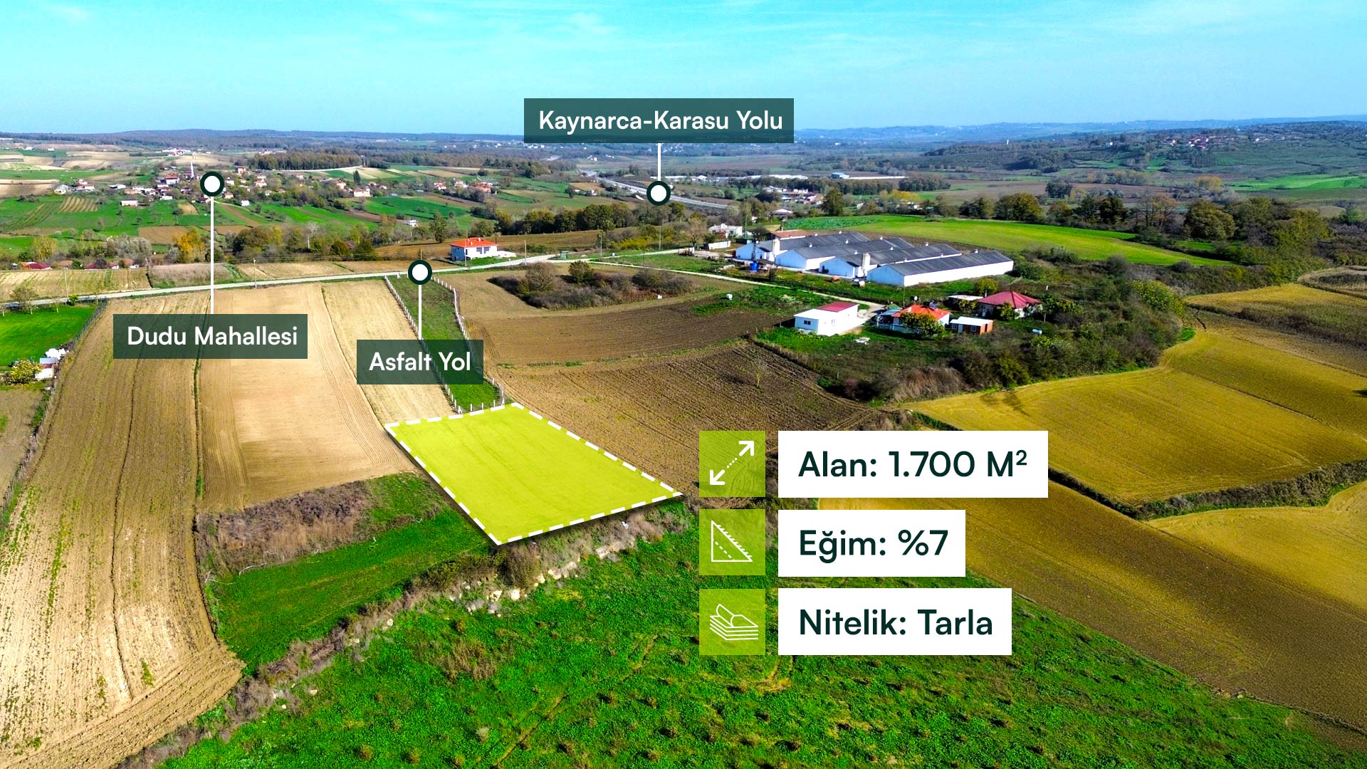 Sakarya Kaynarca Dudu'da İlçe Merkezine Yakın, OSB'lere Komşu 1.700 m² Tarla