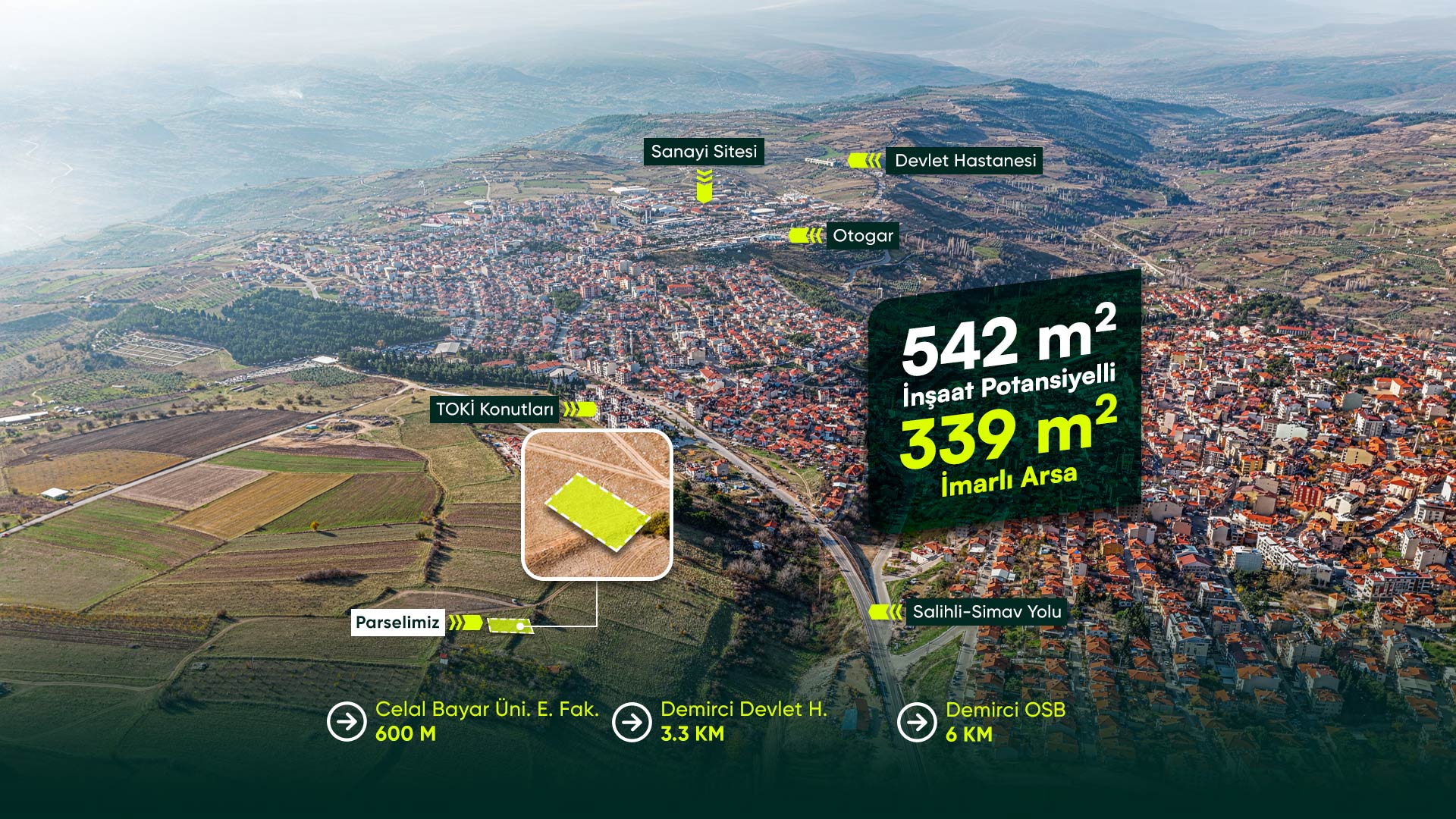 Manisa Demirci Merkezde, Üniversite Yanı, 3+1 Kat İmarlı, 542 m² İnşaat Potansiyelli Arsa