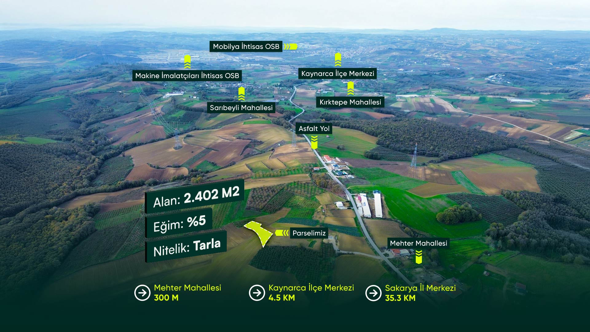 Sakarya Kaynarca Sarıbeyli’de İlçe Merkezine Yakın, OSB’lere Komşu 2.402 m² Tarla