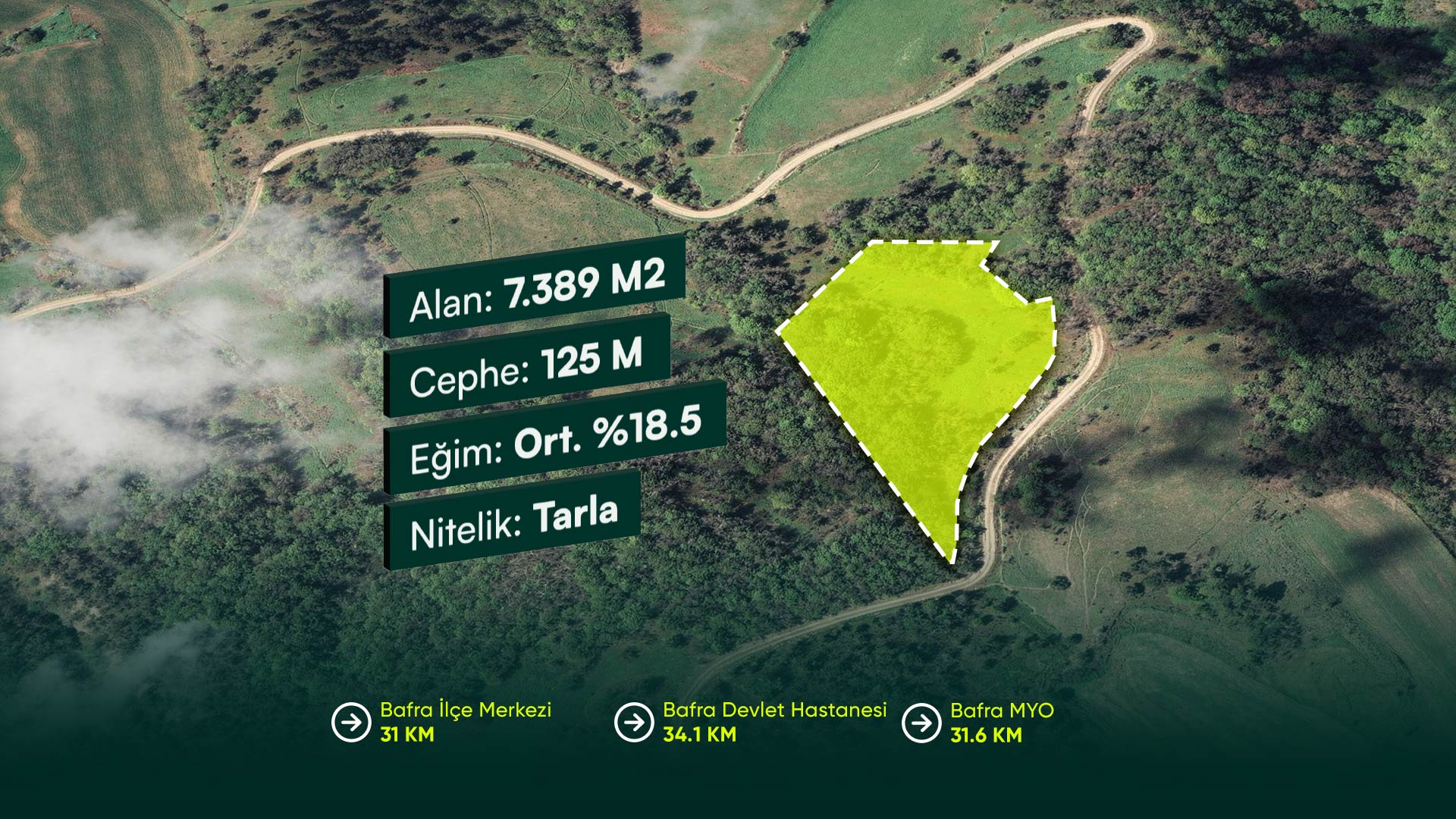 Samsun Bafra Kanlıgüney'de İçerisinde Kaynak Suyu Bulunan 7.389 m2 Tarla Fırsatı