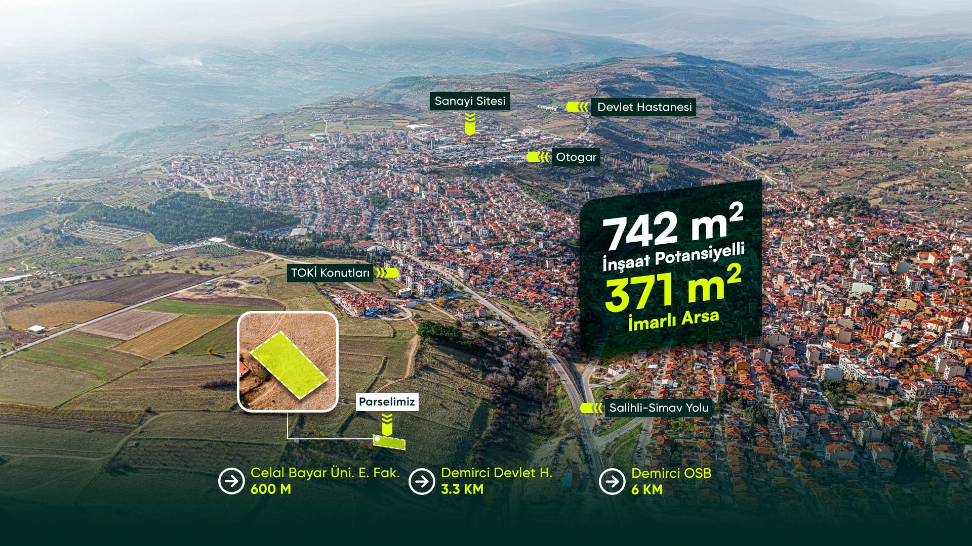 Manisa Demirci Merkezde, Üniversite Yanı, 3+2 Kat İmarlı, 742 m² İnşaat Potansiyelli Arsa