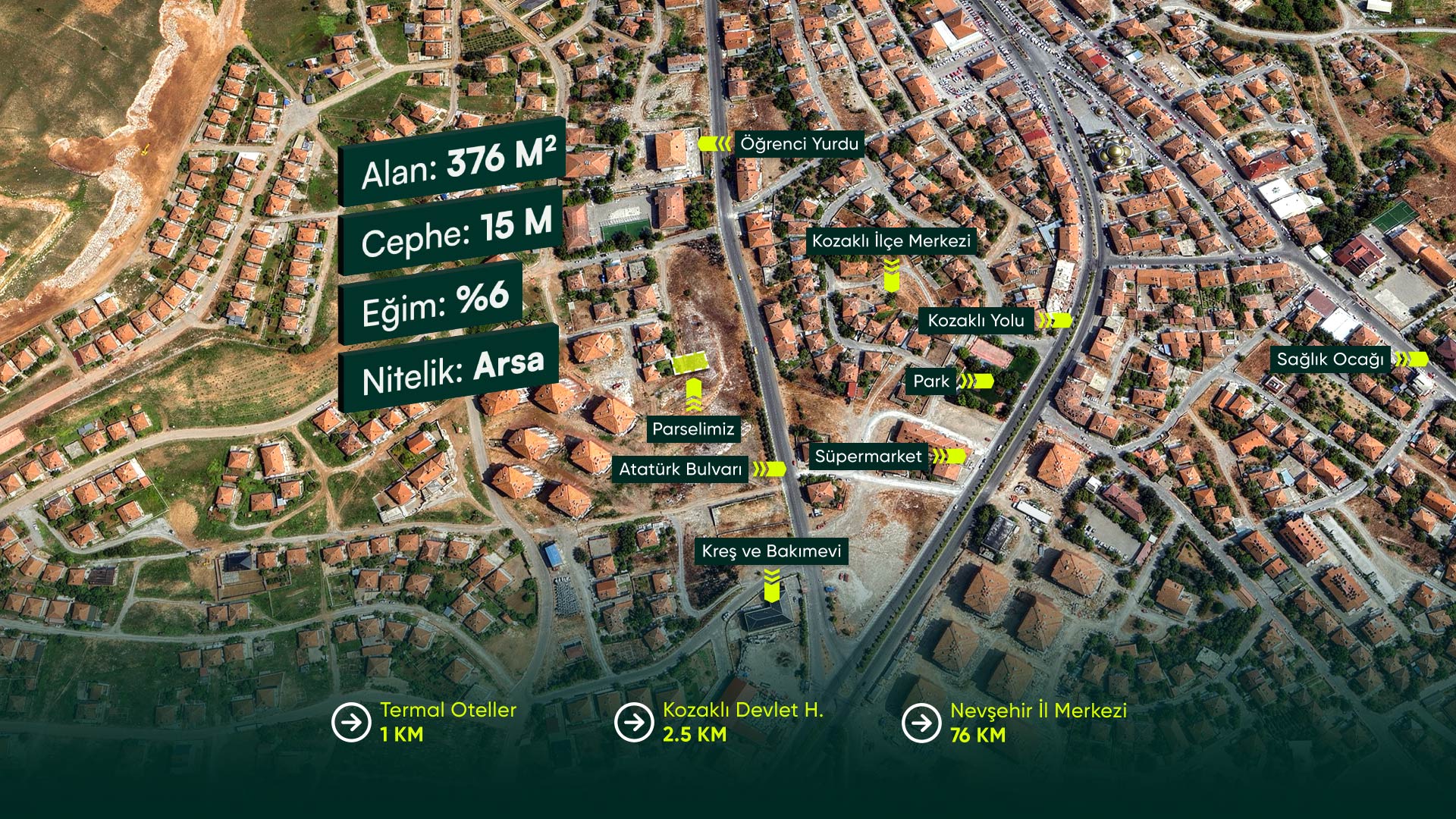 Nevşehir Kozaklı'da, İlçe Merkezinin Göbeğinde, 3 Kat Konut İmarlı 376 m² Arsa