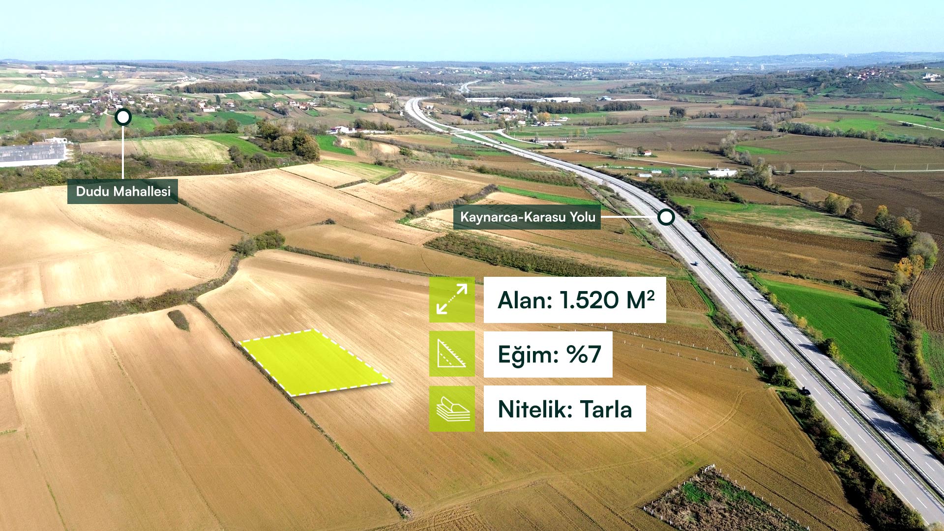 Sakarya Kaynarca Dudu’da Ana Yolun Dibinde, İlçe Merkezine Yakın 1.520 m² Tarla