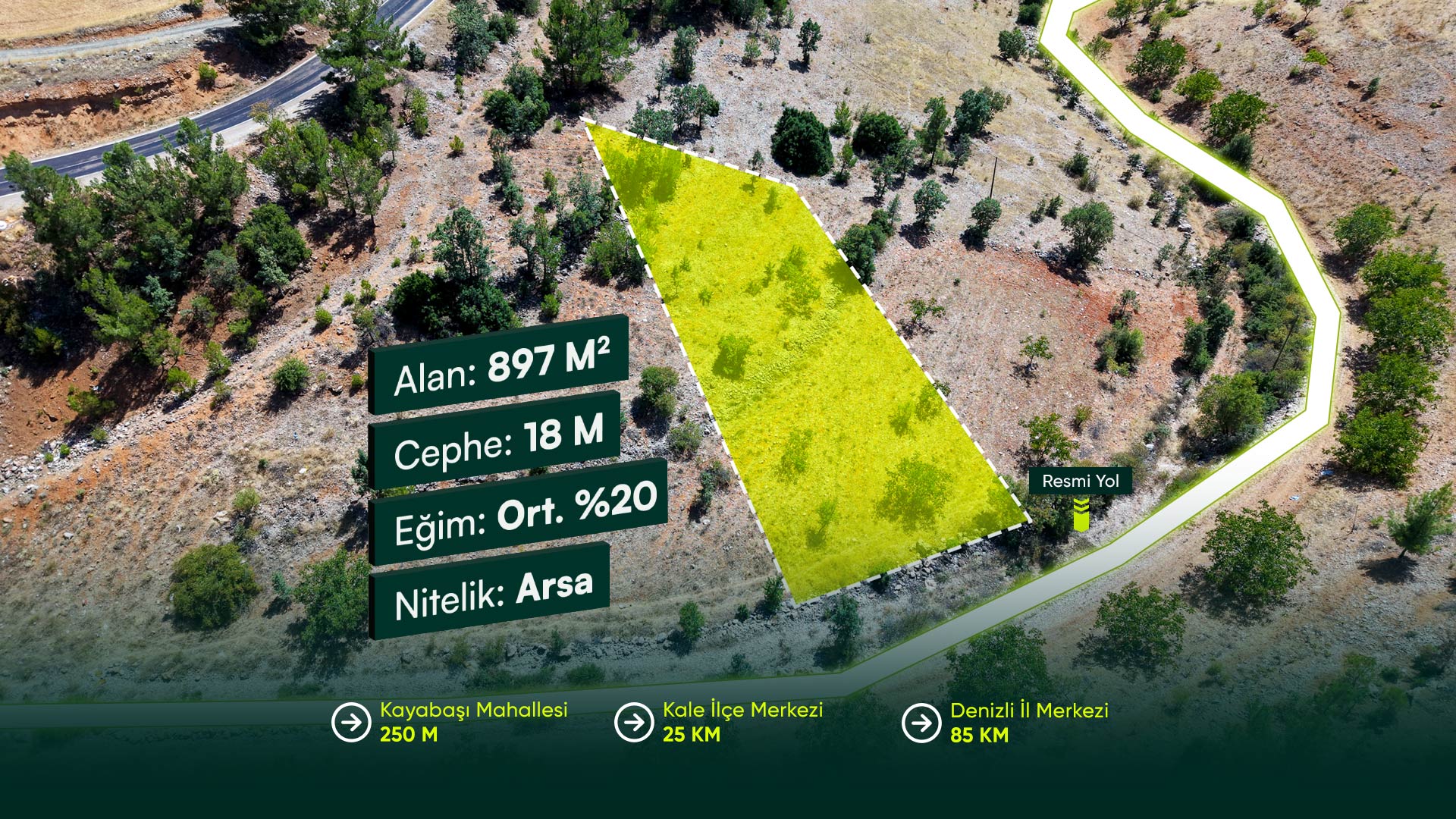 Denizli Kale Kayabaşı’nda Köy Yerleşik Alanında Konut İmarlı 897 m² Arsa