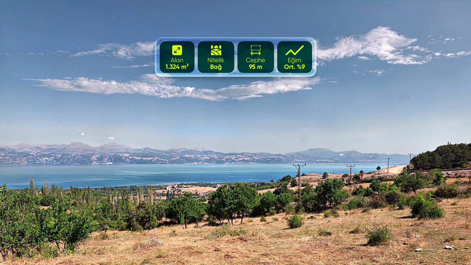 Isparta Eğirdir Barla'da, 95 Metre Cepheli, İmar Dibinde, Göl Manzaralı 1.324 m² Köşe Konumlu Arazi