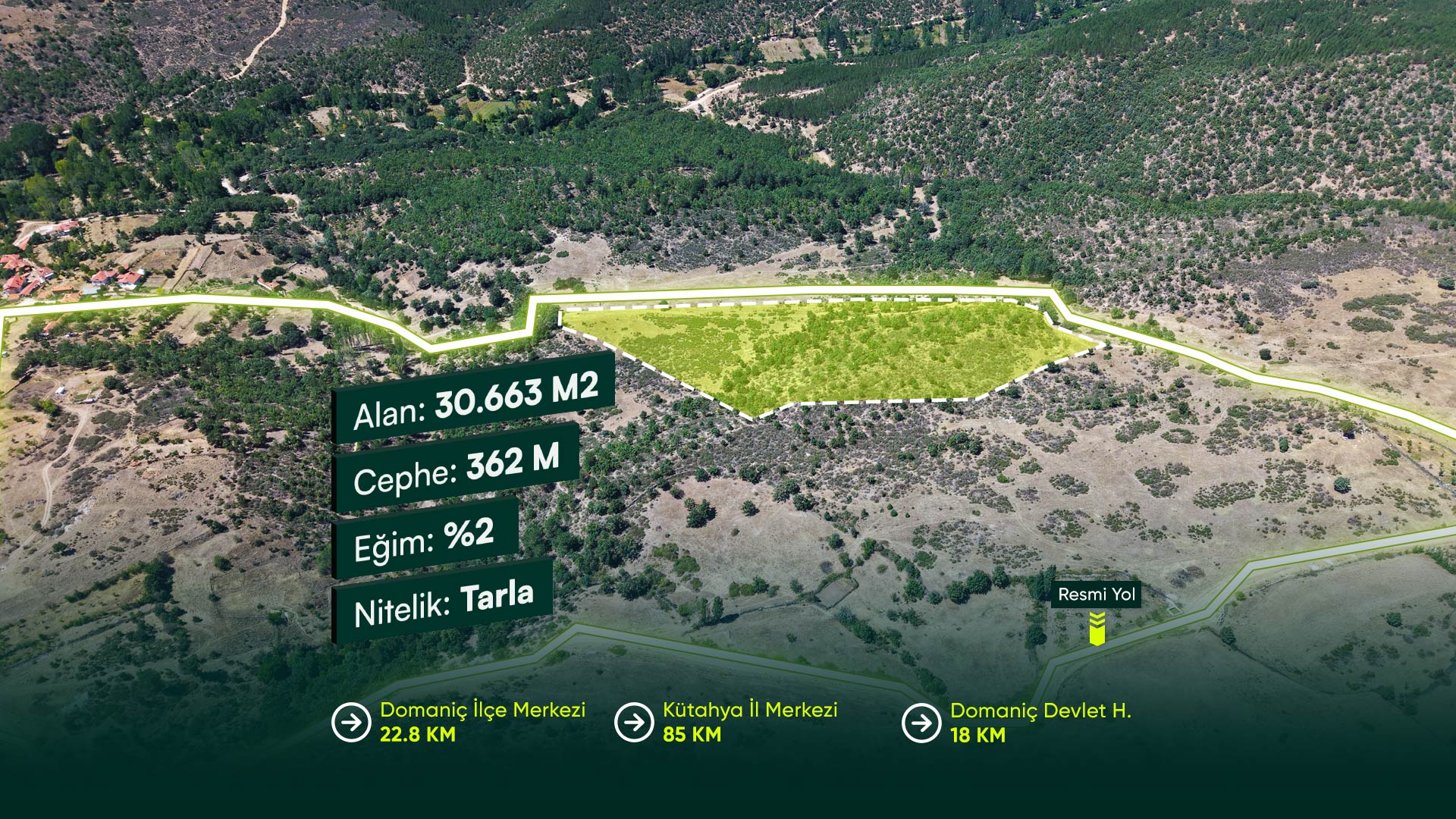 Kütahya Domaniç Sarıot'da Yerleşime 200 Metre Uzaklıkta 30.663 m2 Tarla Fırsatı