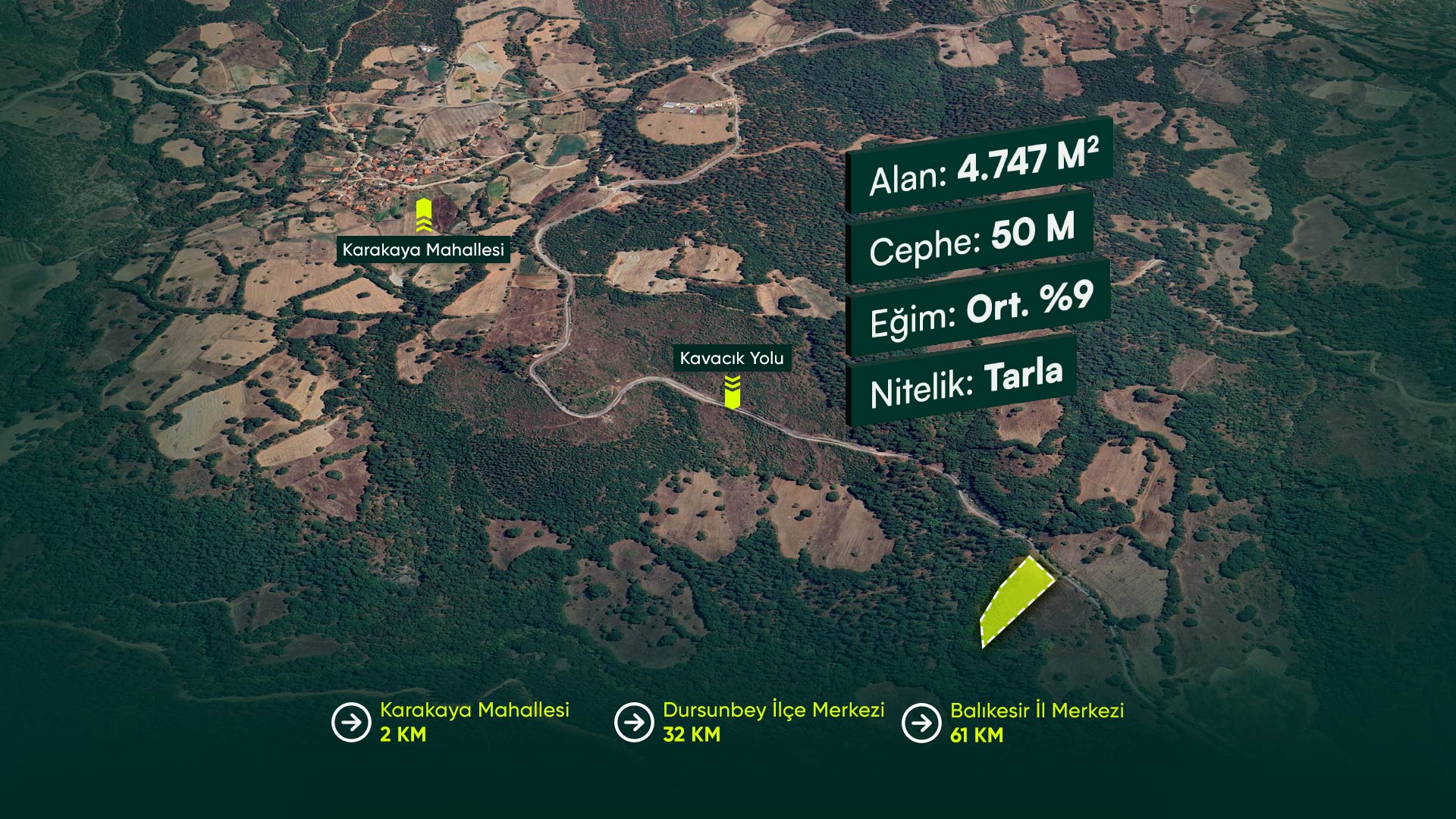 Balıkesir Dursunbey Karakaya'da Asfalt Yola Cephe 4.747 m2 Tarla Fırsatı