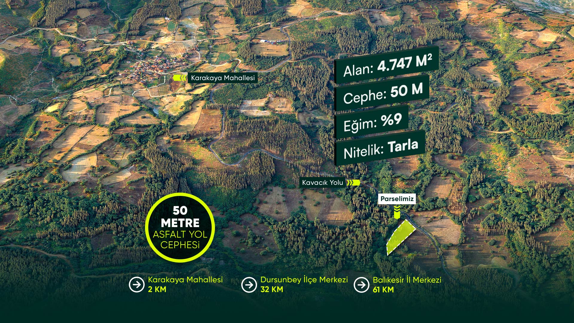 Balıkesir Dursunbey Karakaya'da Asfalt Yola Cephe 4.747 m2 Tarla Fırsatı