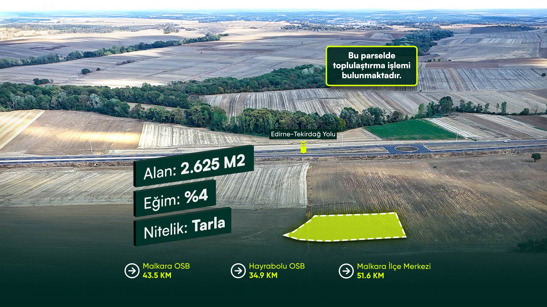 Tekirdağ Süleymanpaşa Banarlı’da Otoyola Yakın 2.625 m² Tarla