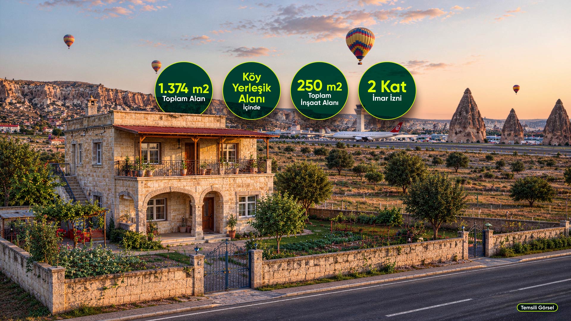 Nevşehir Gülşehir Tuzköy'de, Havalimanına ve Kapadokya’ya Komşu, 2 Kat İmarlı, 1.374 m² Arsa