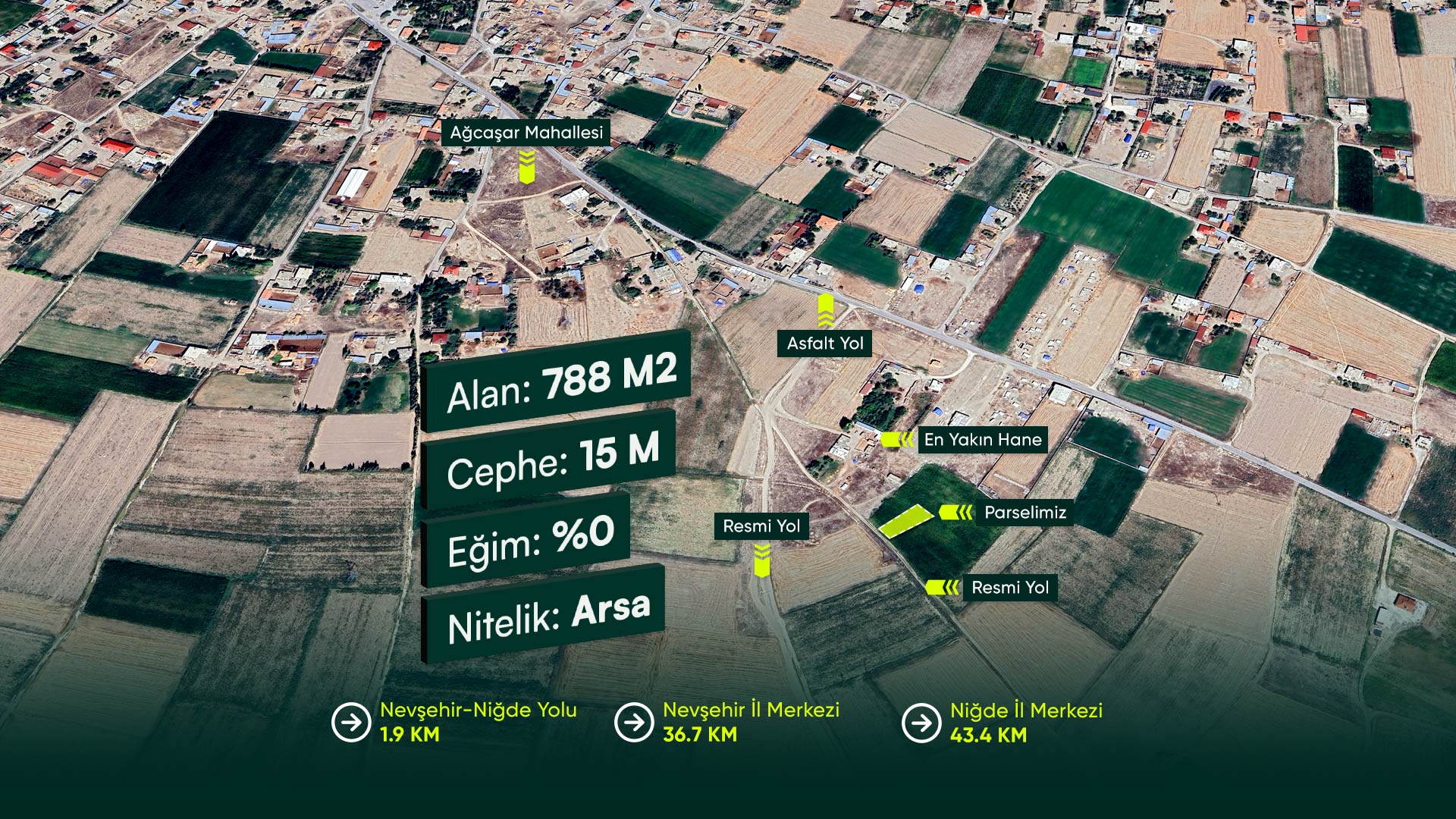 Niğde Merkez Ağcaşar'da Resmi Yola Cepheli, Konut İmarlı 788 m² Arsa
