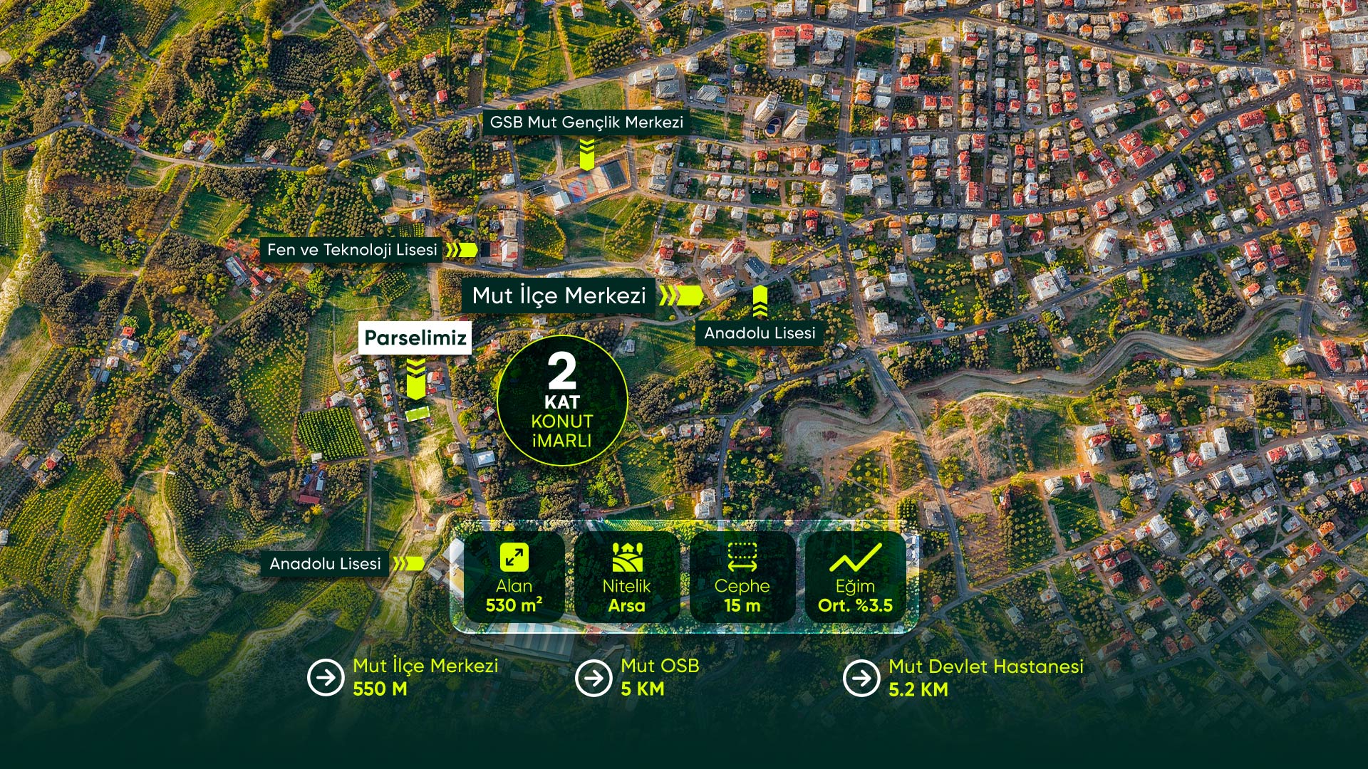 Mersin Mut Yazalanı'da, İlçe Merkezinin Dibinde, OSB'ye Komşu, 2 Kat İmarlı, 530 m² Stratejik Arsa