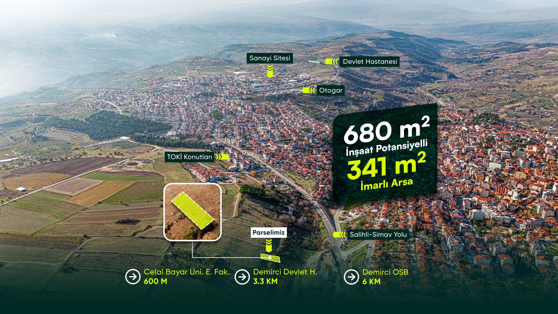 Manisa Demirci Merkezde, Üniversite Yanı, 3+2 Kat İmarlı, 680 m² İnşaat Potansiyelli Arsa