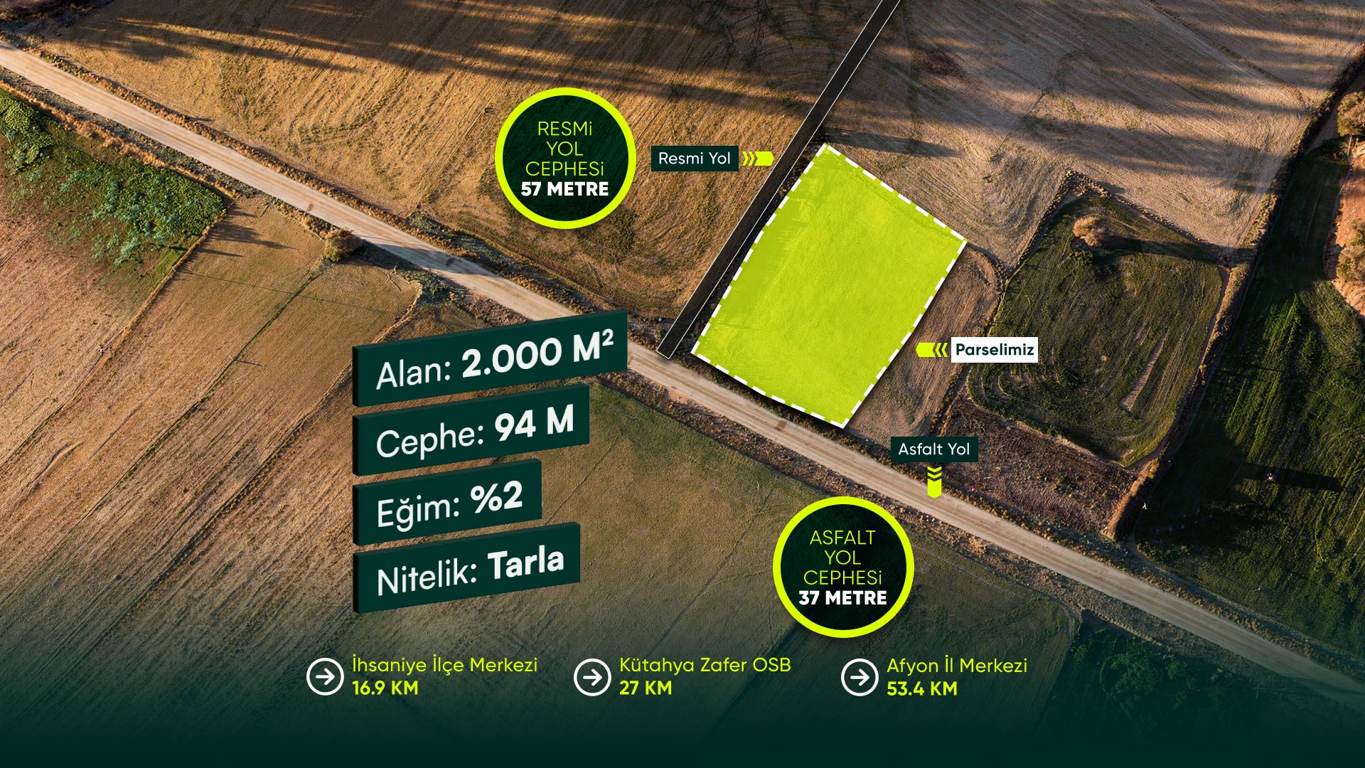 Afyon İhsaniye Döğer'de, Yerleşime Yakın, Turizm Potansiyeli Yüksek 2.000 m2 Tarla