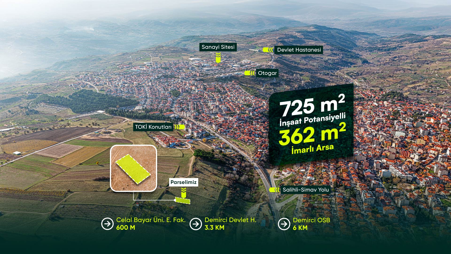 Manisa Demirci Merkezde, Üniversite Yanı, 3+2 Kat İmarlı, 725 m² İnşaat Potansiyelli Arsa