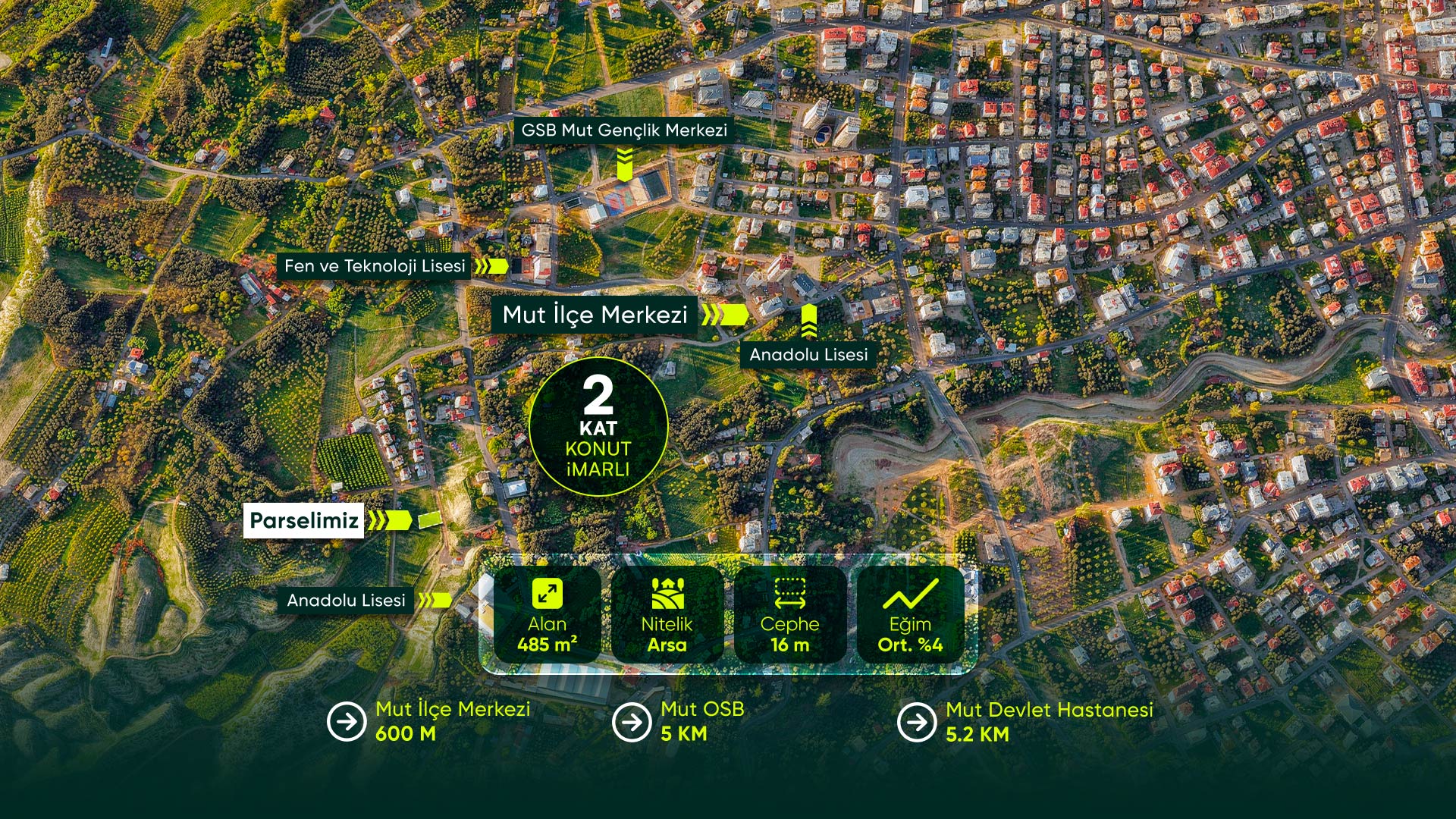 Mersin Mut Yazalanı’da, İlçe Merkezinin Dibinde, OSB'ye Komşu, 2 Kat İmarlı, 485 m² Stratejik Arsa