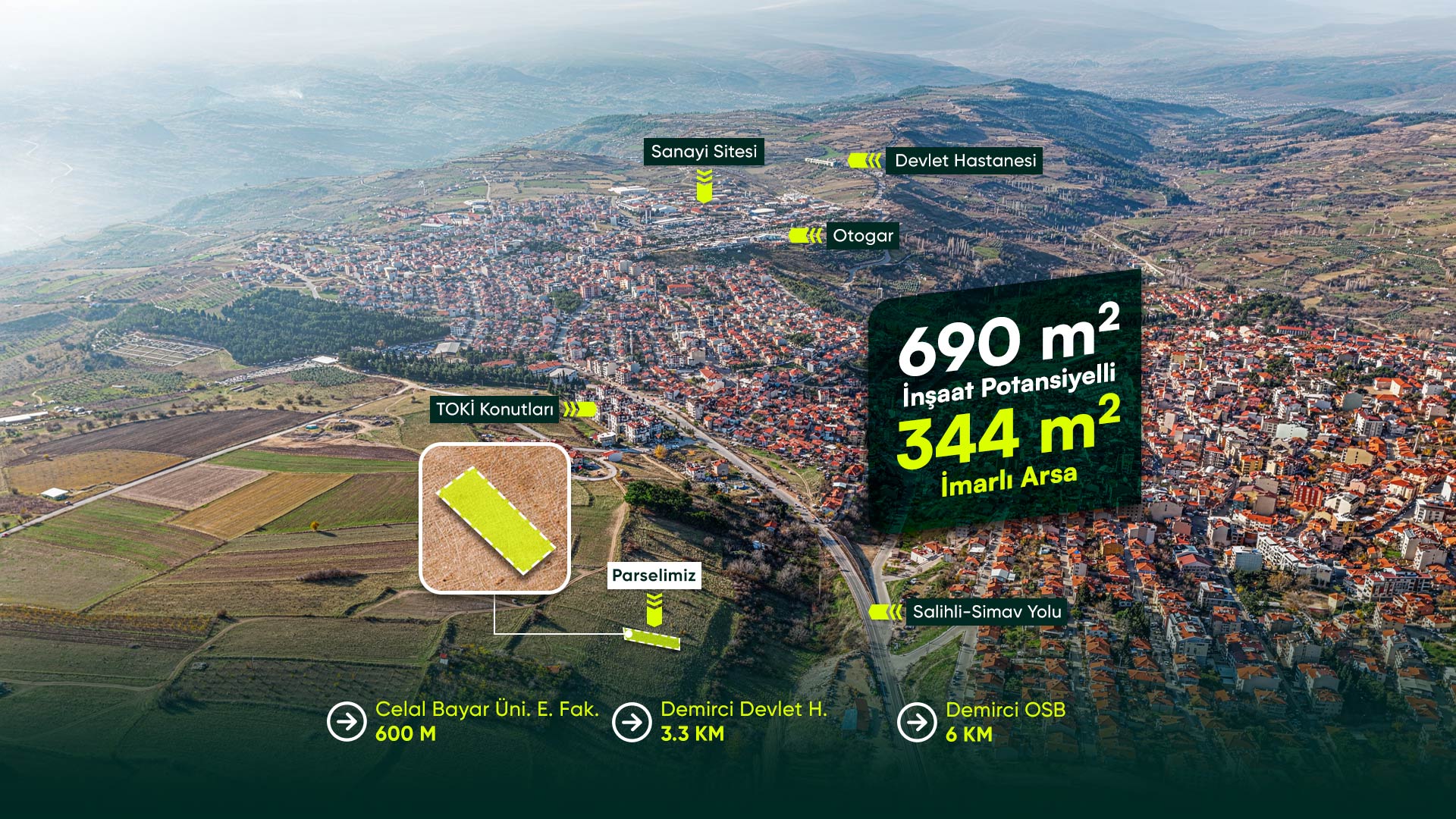 Manisa Demirci Merkezde, Üniversite Yanı, 3+2 Kat İmarlı, 690 m² İnşaat Potansiyelli Arsa