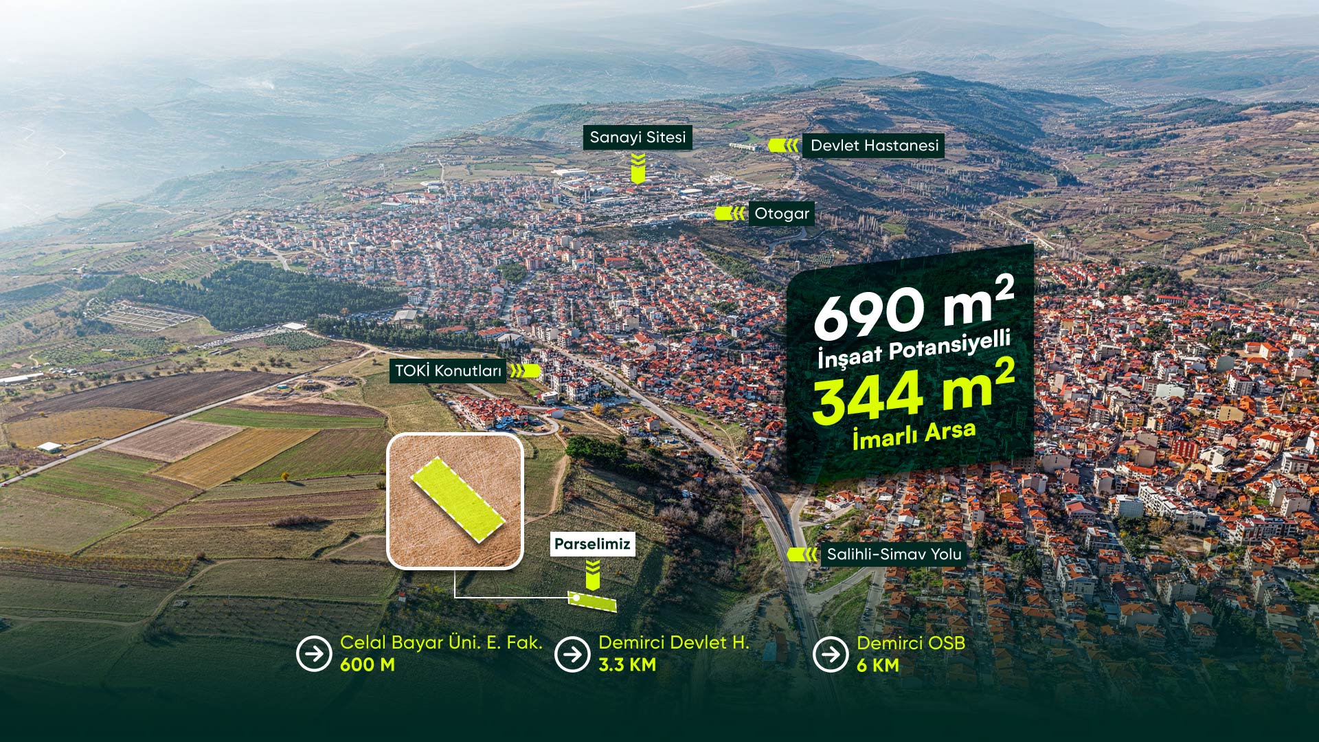 Manisa Demirci Merkezde, Üniversite Yanı, 3+2 Kat İmarlı, 690 m² İnşaat Potansiyelli Arsa