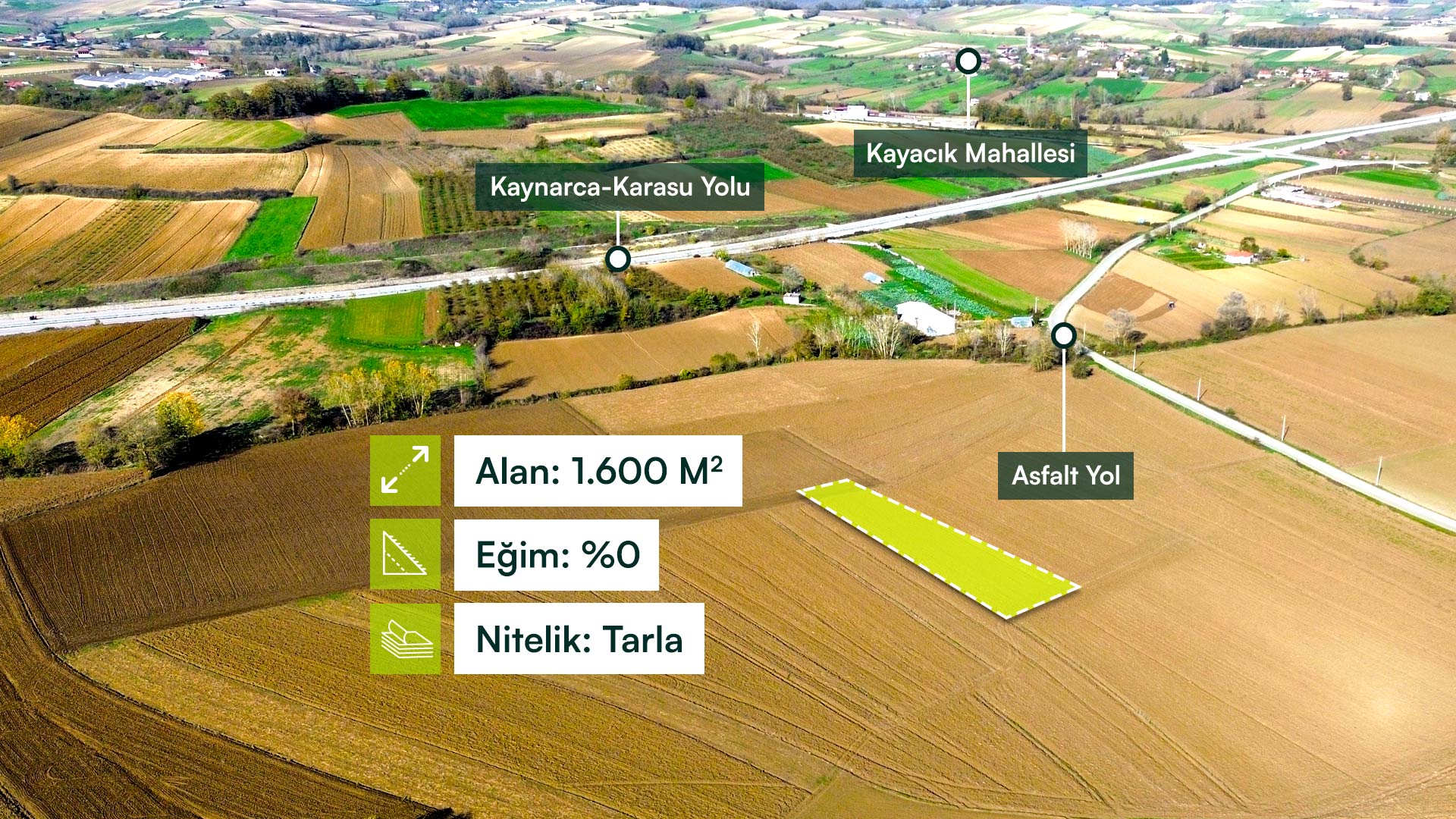 Sakarya Kaynarca Dudu’da Ana Yolun Dibinde, İlçe Merkezine Yakın 1.600 m² Tarla