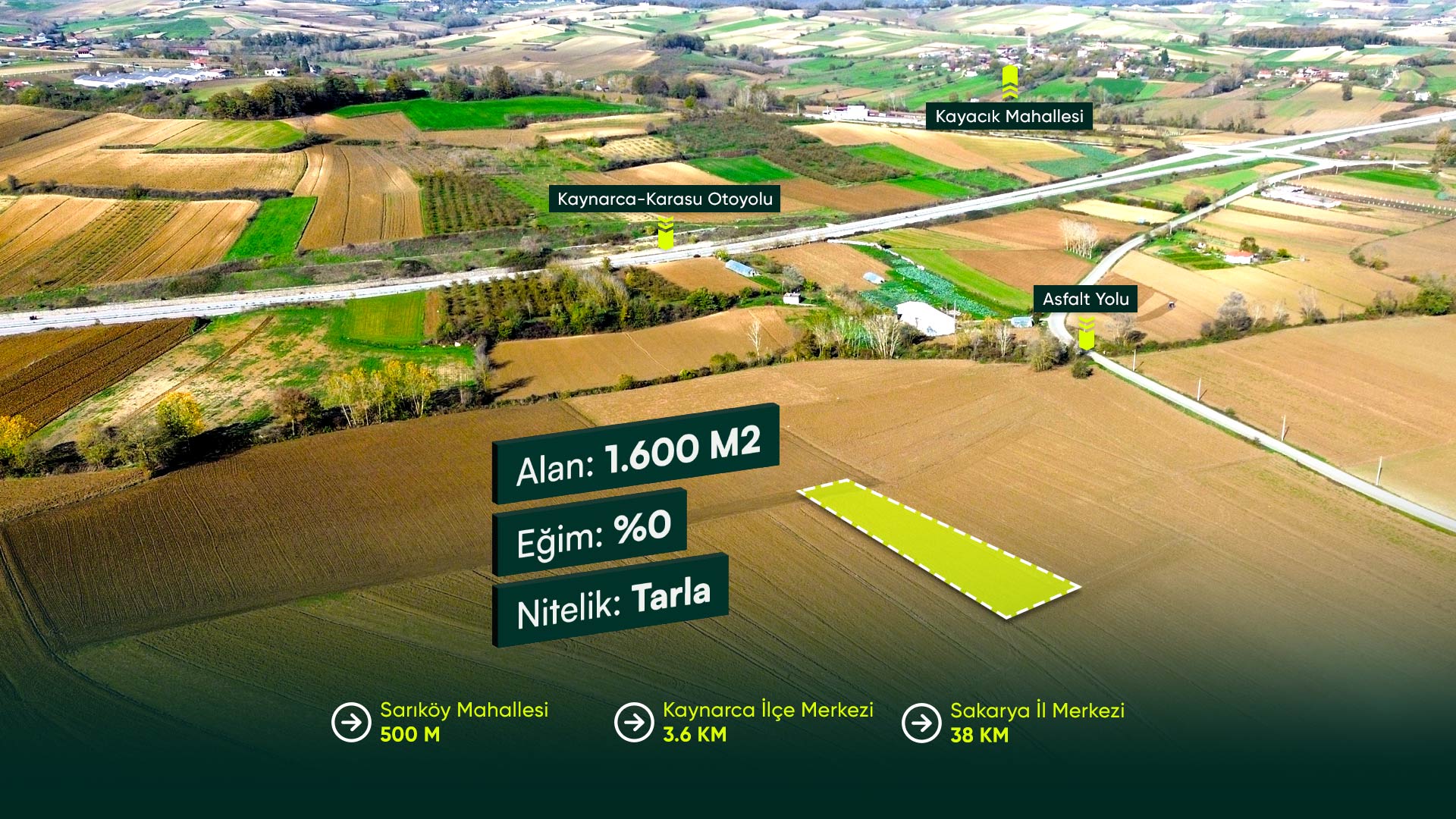 Sakarya Kaynarca Dudu’da Ana Yolun Dibinde, İlçe Merkezine Yakın 1.600 m² Tarla