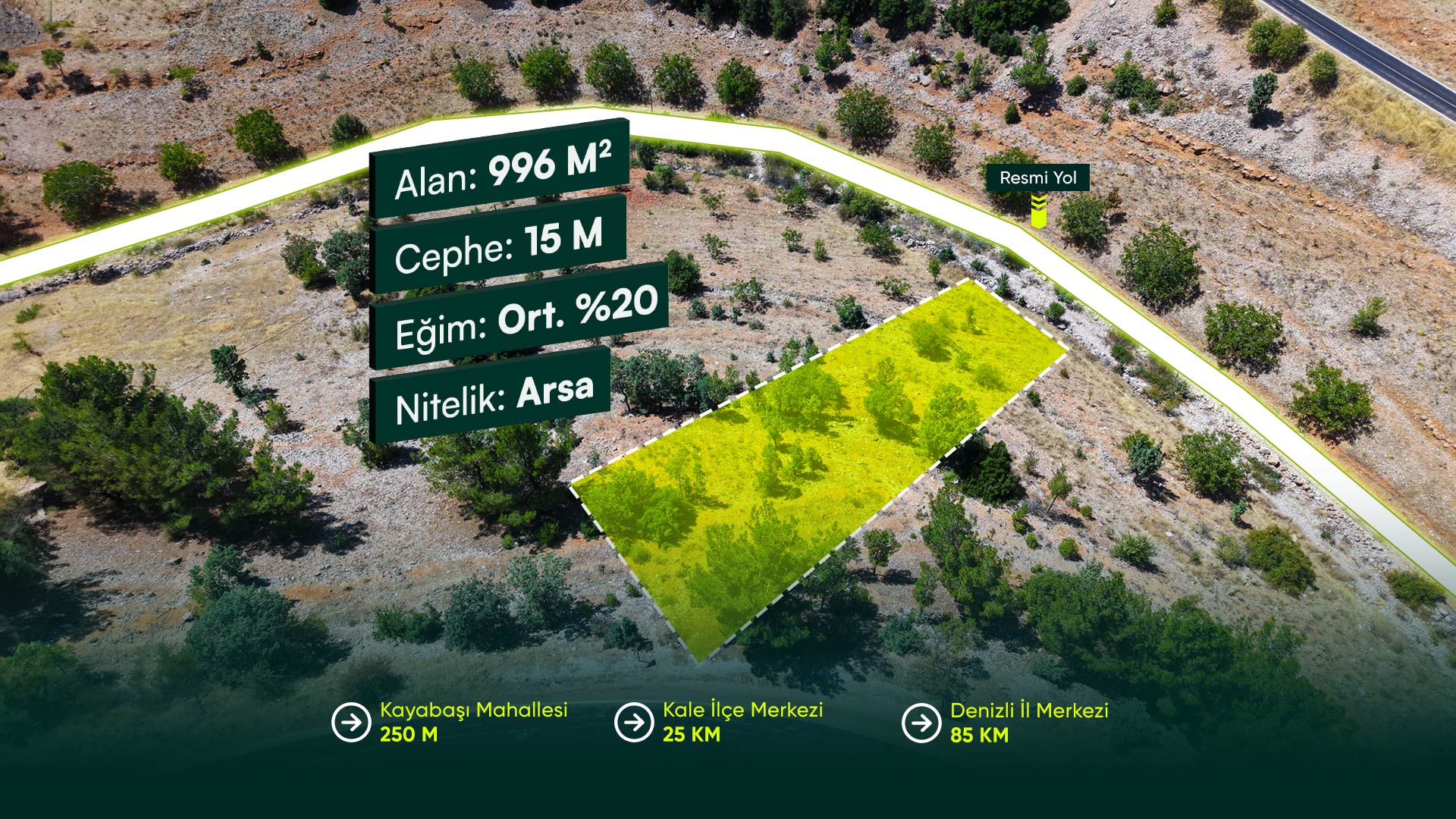 Denizli Kale Kayabaşı’nda Köy Yerleşik Alanında Konut İmarlı 996 m² Arsa
