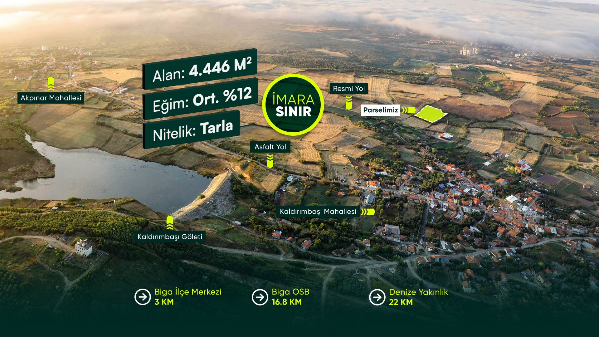 Çanakkale Biga Kaldırımbaşı’nda İmara Sınır, Otoyolun ve İlçe Merkezinin Dibinde, 4.446 m² Tarla