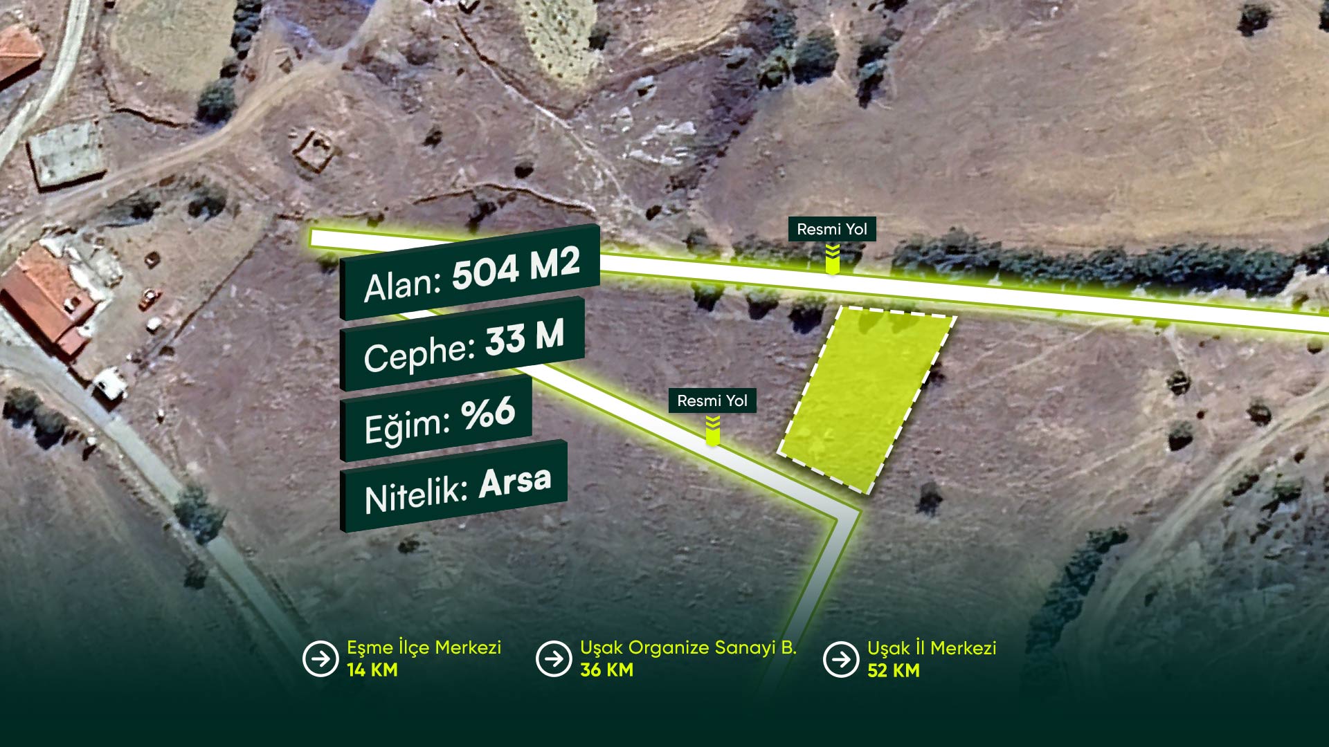 Uşak Eşme Bozlar’da, Çift Resmi Yola Sahip, Köy İçi 2 Kat İmarlı 504 m² Arsa