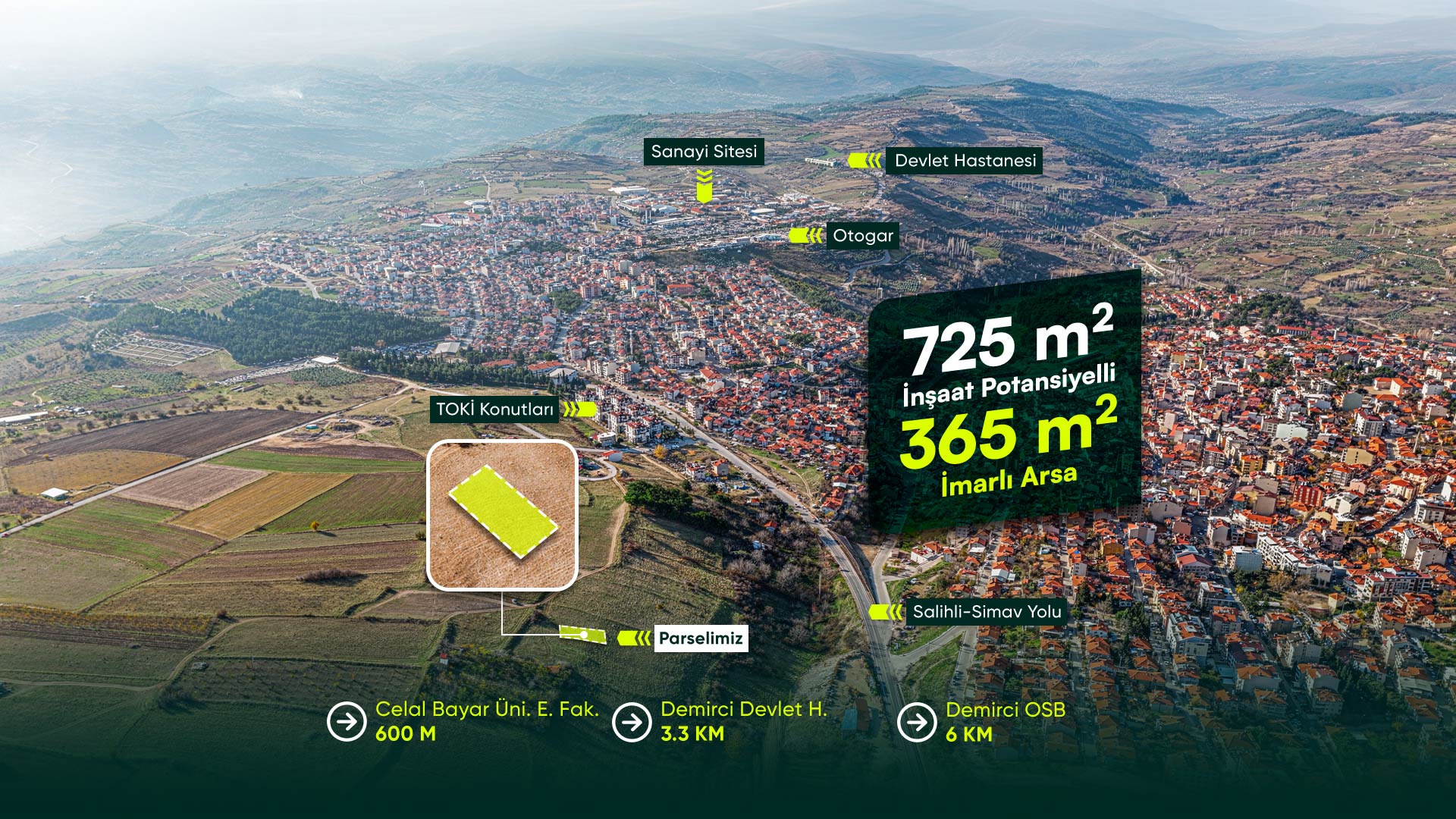 Manisa Demirci Merkezde, Üniversite Yanı, 3+2 Kat İmarlı, 725 m² İnşaat Potansiyelli Arsa