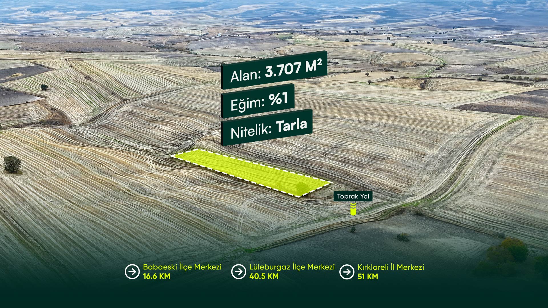 Kırklareli Babaeski Çengerli’de Hızlı Tren Hattına Yakın 3.707 m² Tarla