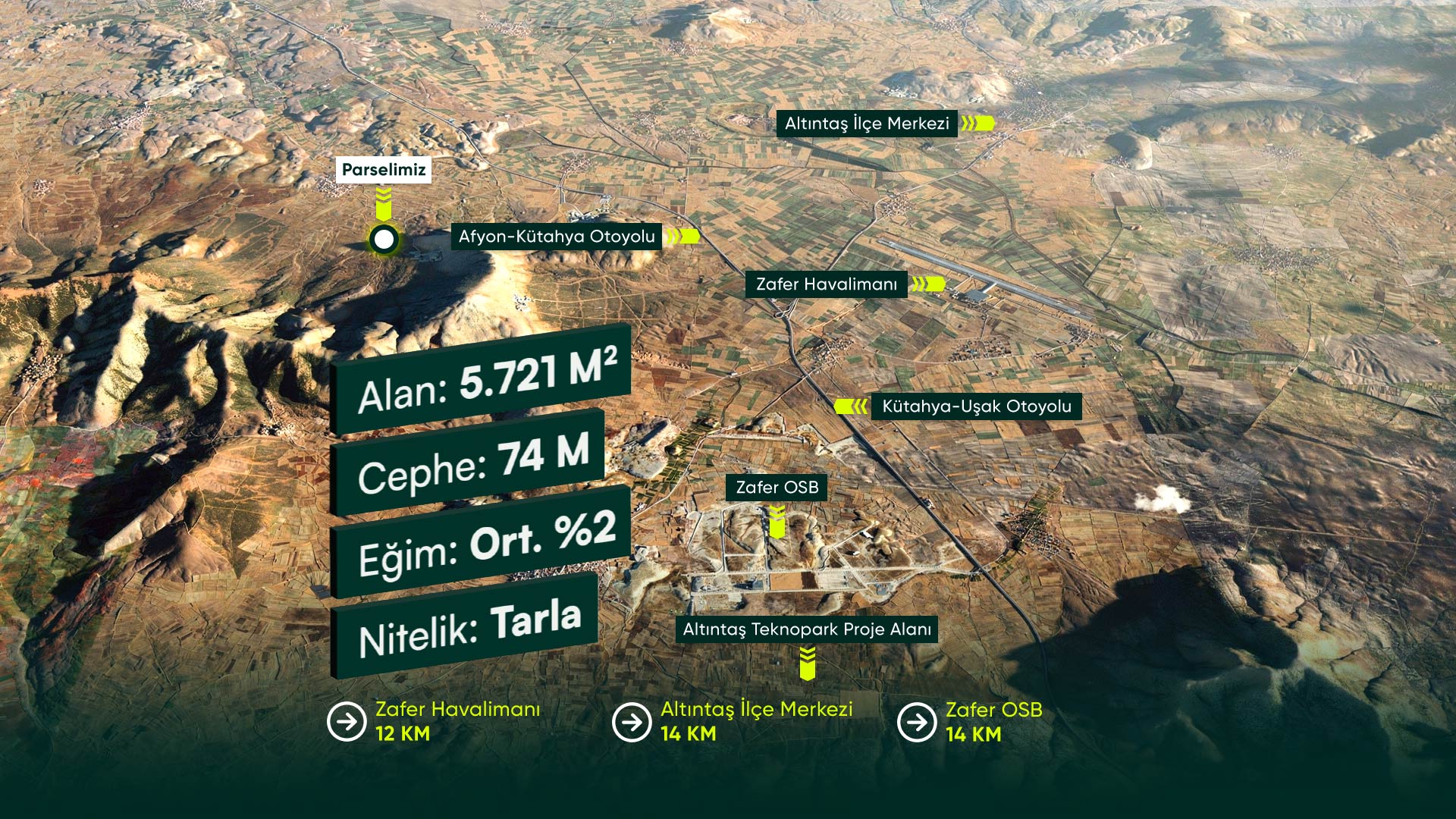 Kütahya Altıntaş Erenköy'de, Resmi Yola Cepheli, Havalimanına ve OSB'ye Yakın, 5.721 m² Tarla Fırsatı