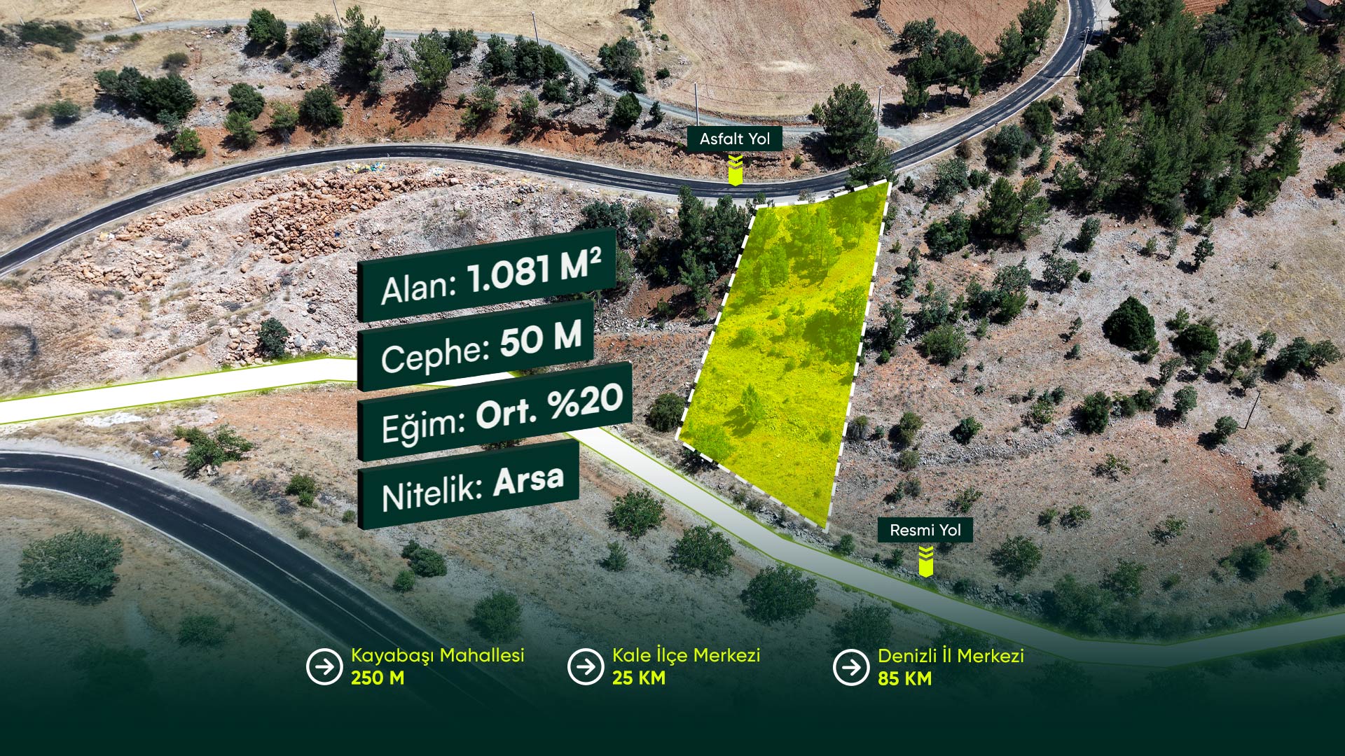 Denizli Kale Kayabaşı’nda Köy Yerleşik Alanında Konut İmarlı 1.081 m² Arsa