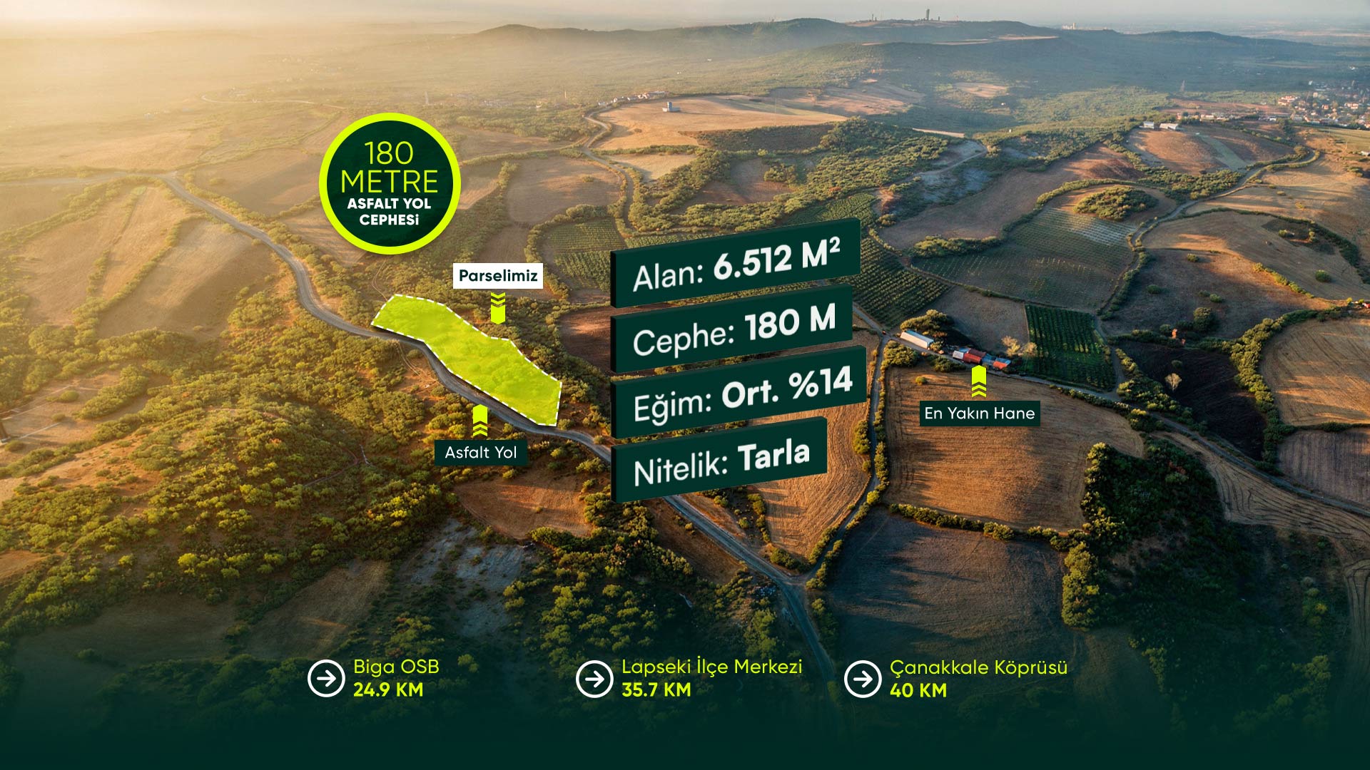 Çanakkale Lapseki Karamusalar’da Resmi Yola 180 Metre Cepheli, 6.512 m² Yatırımlık Tarla