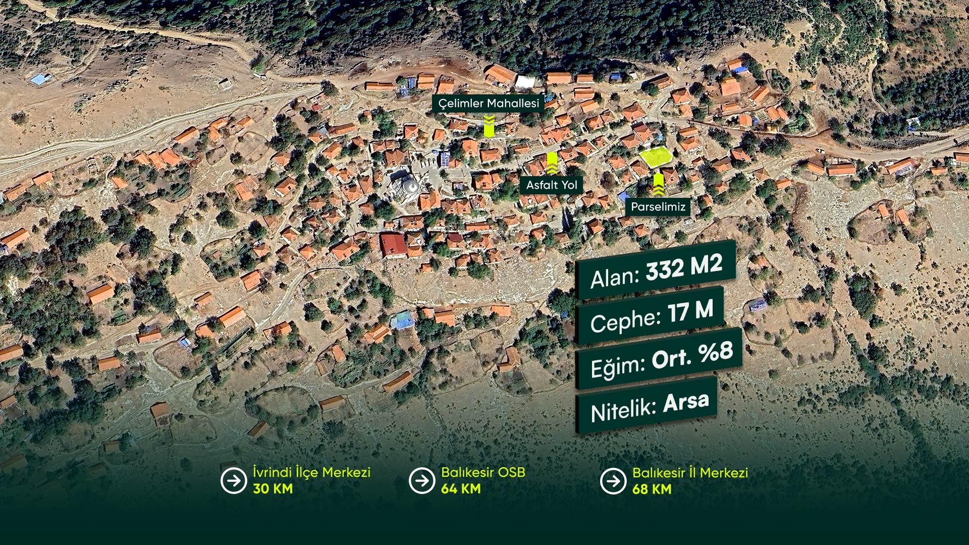 Balıkesir İvrindi Çelimler’de Yerleşik Alan İçerisinde, 2 Kat İmarlı 332 m² Arsa