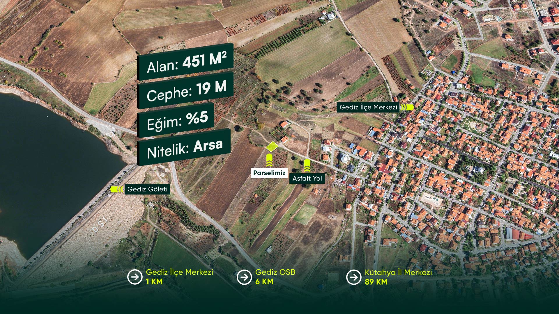 Kütahya Gediz'de, İlçe Dibinde, 3 Kat Konut İmarlı, OSB ve Otoyola Yakın, 451 m² Arsa