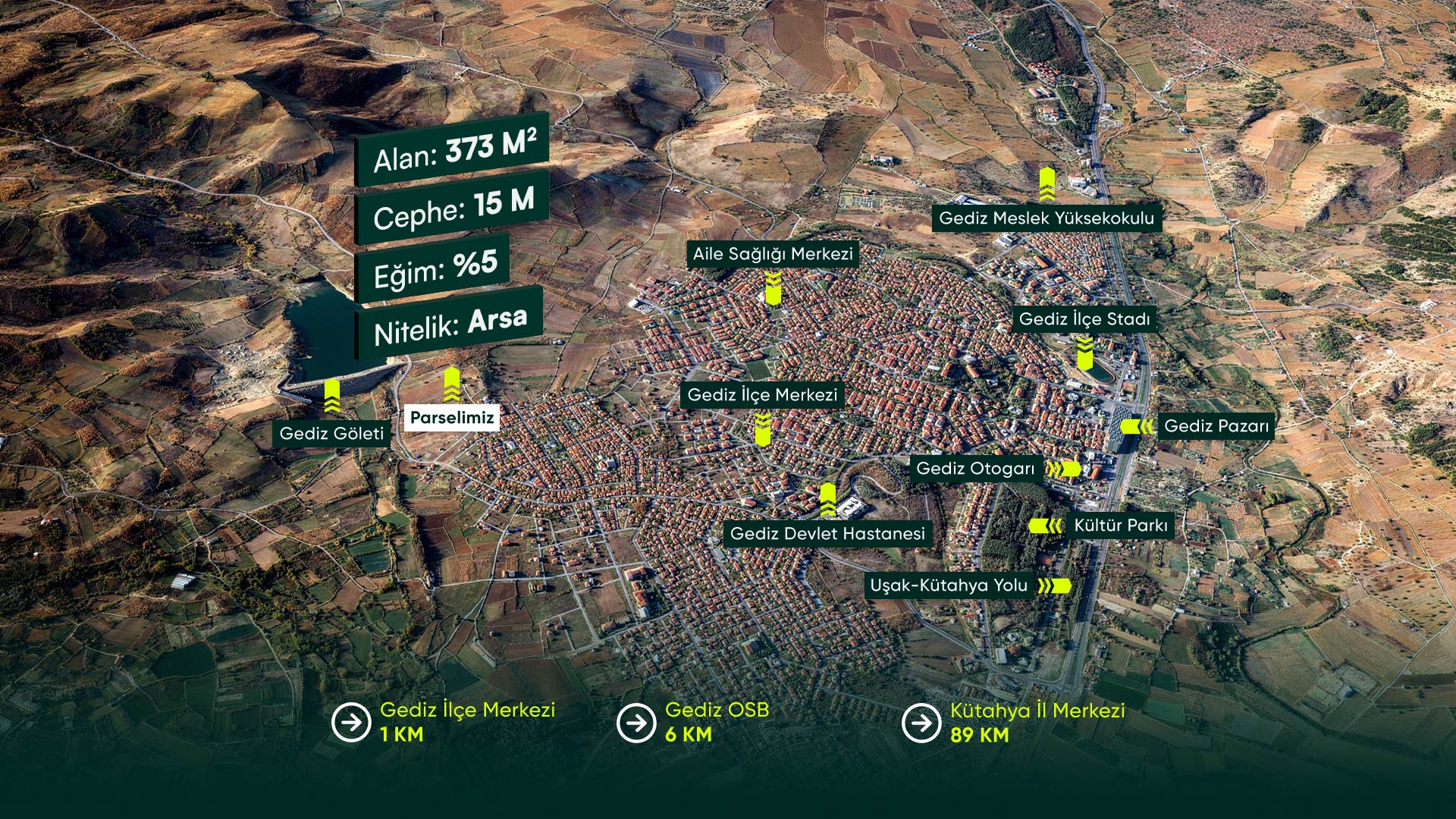 Kütahya Gediz'de, İlçe Dibinde, 3 Kat Konut İmarlı, OSB ve Otoyola Yakın, 373 m² Arsa