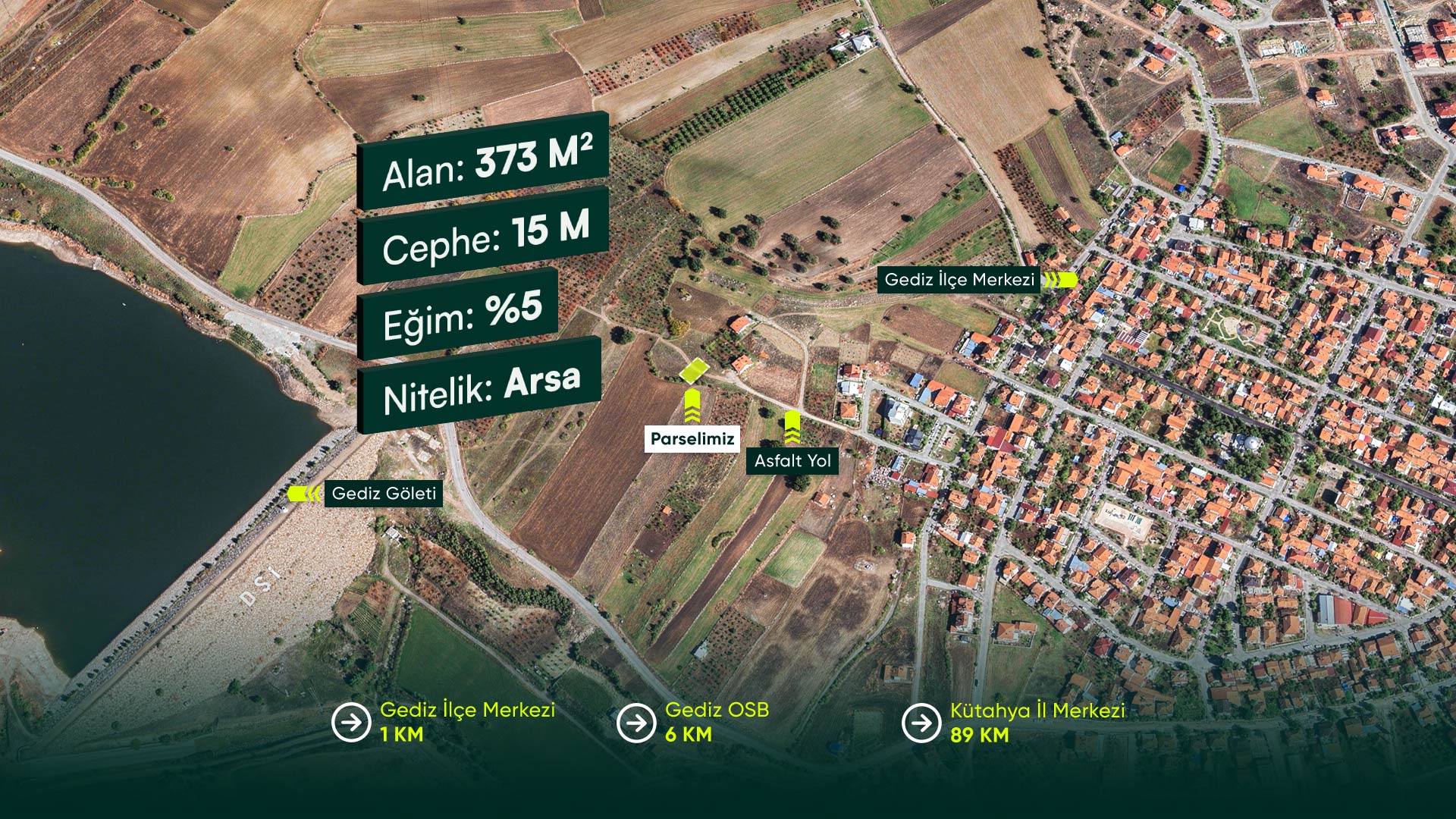 Kütahya Gediz'de, İlçe Dibinde, 3 Kat Konut İmarlı, OSB ve Otoyola Yakın, 373 m² Arsa