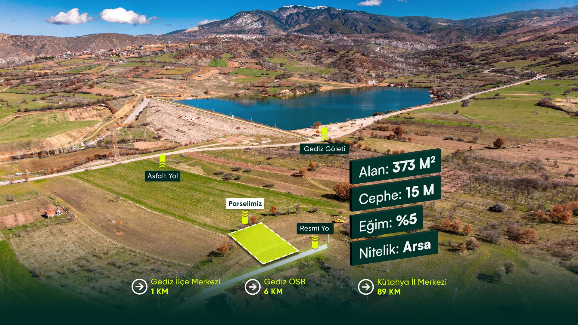 Kütahya Gediz'de, İlçe Dibinde, 3 Kat Konut İmarlı, OSB ve Otoyola Yakın, 373 m² Arsa