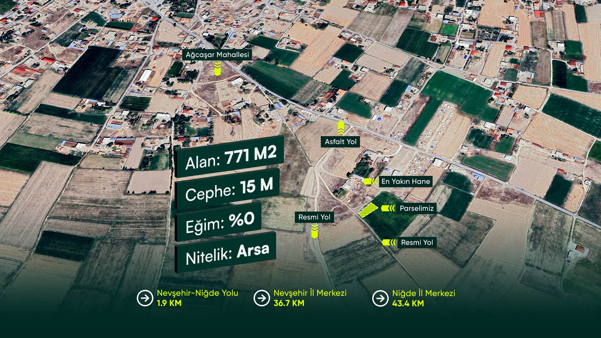 Niğde Merkez Ağcaşar'da Resmi Yola Cepheli, Konut İmarlı 771 m² Arsa