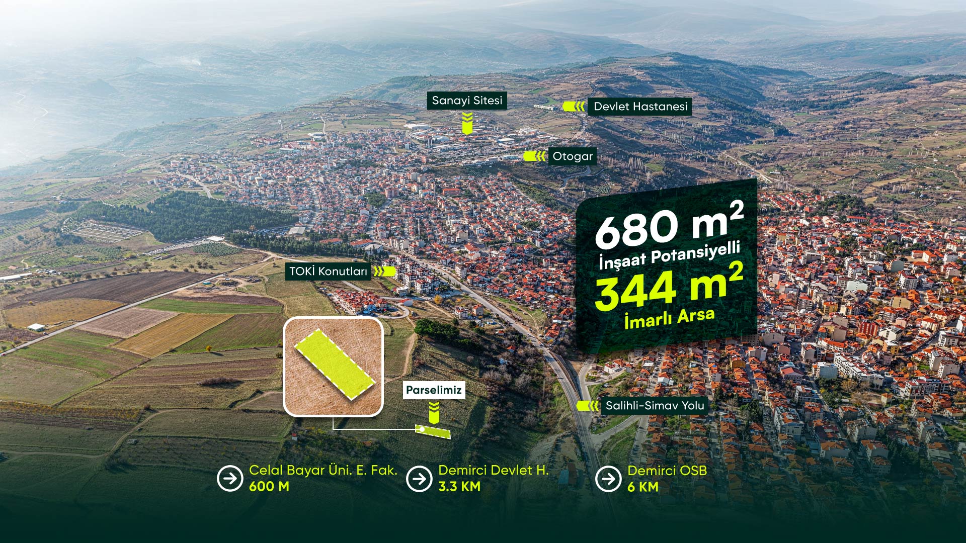 Manisa Demirci Merkezde, Üniversite Yanı, 3+2 Kat İmarlı, 690 m² İnşaat Potansiyelli Arsa