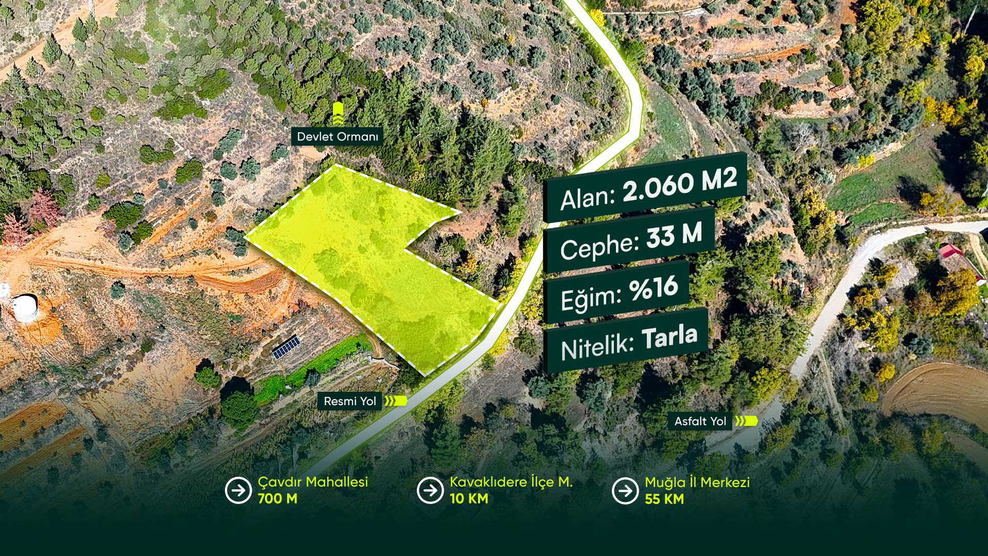 Muğla Kavaklıdere Çavdır Mahallesi’nde İlçe Merkezine Yakın, Konut İmarlı, İfraz Edilebilir 2.060 m² Tarla